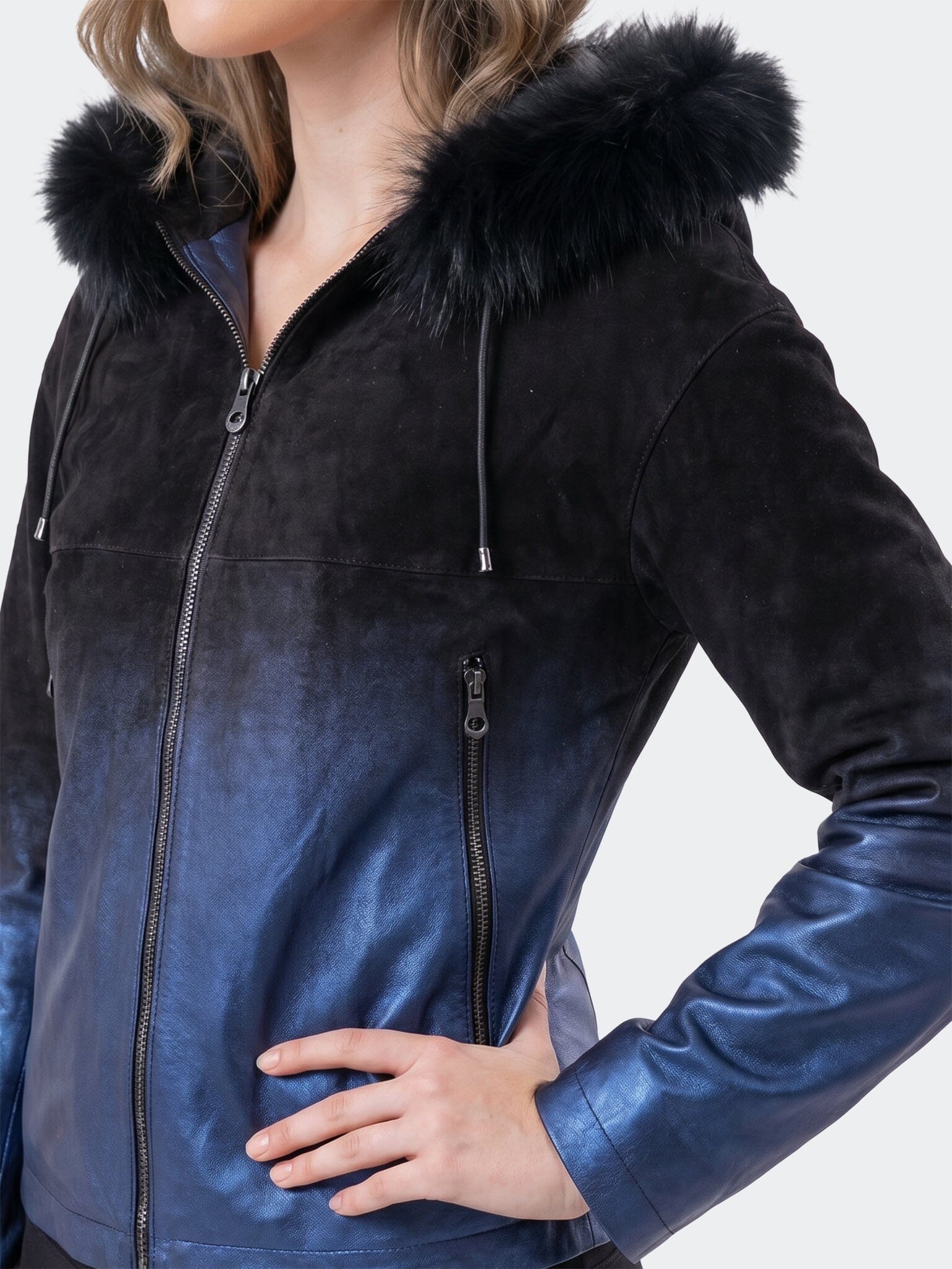Women's Leather DegradeHood Blue