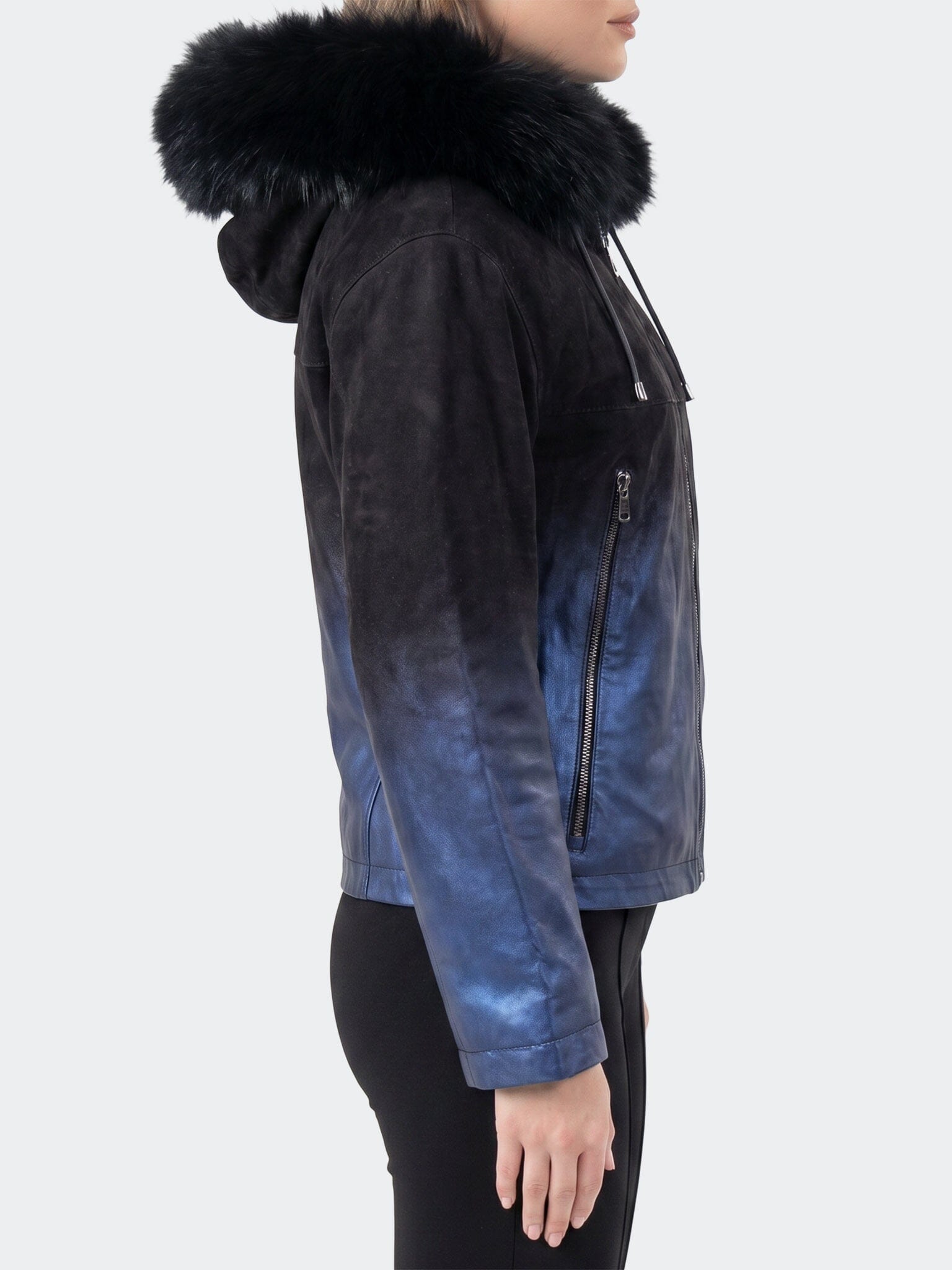 Women's Leather DegradeHood Blue