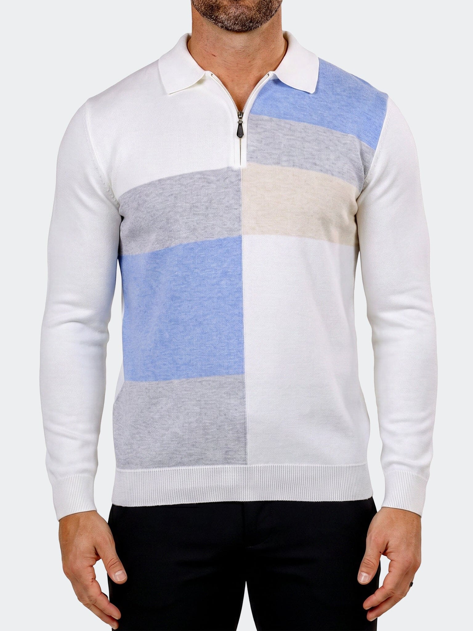 Sweater Knitted Quarter Zip White