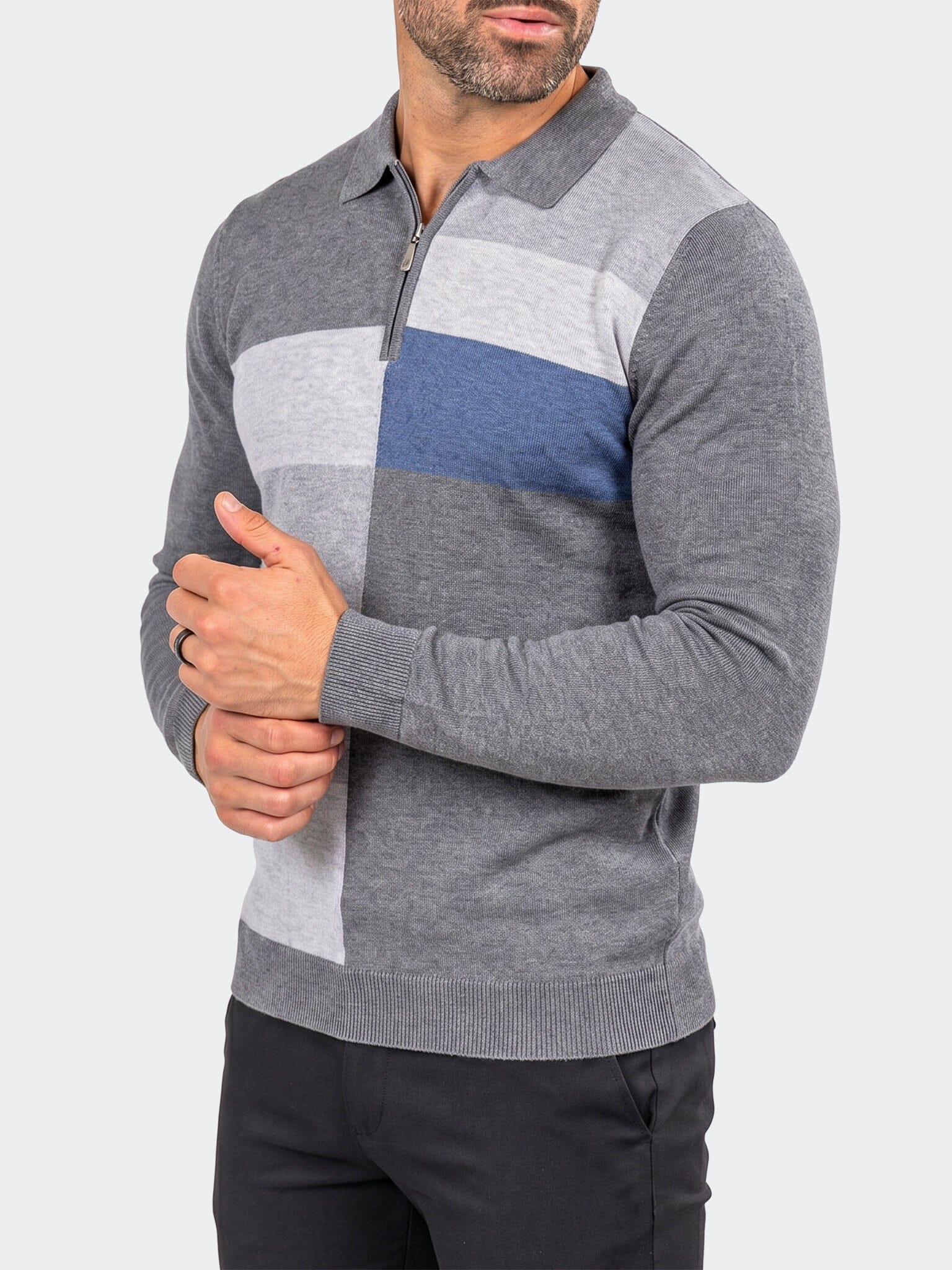 Sweater Knitted Quarter Zip L Grey