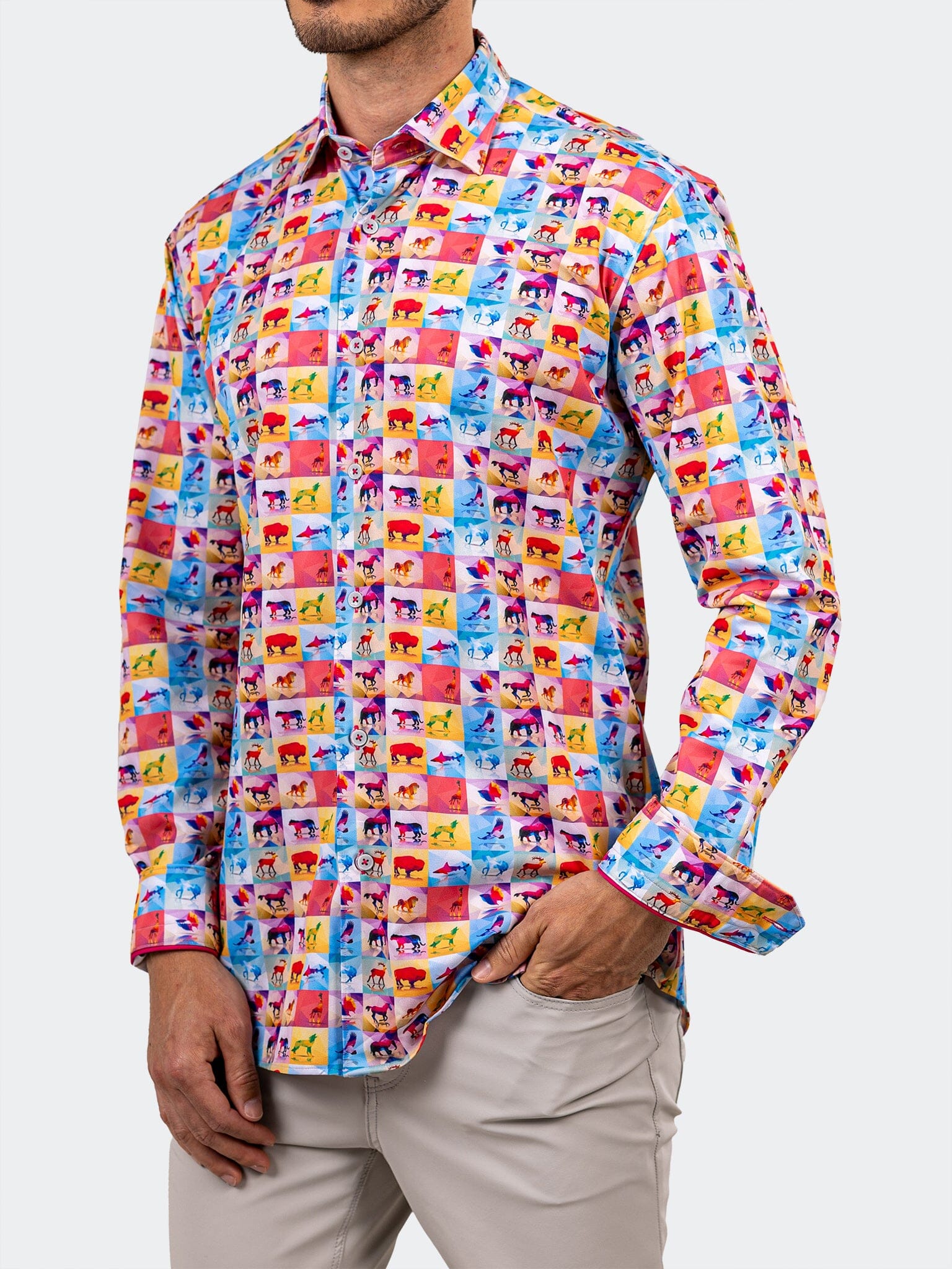 Vivid Pop-Art Animal Stretch Shirt