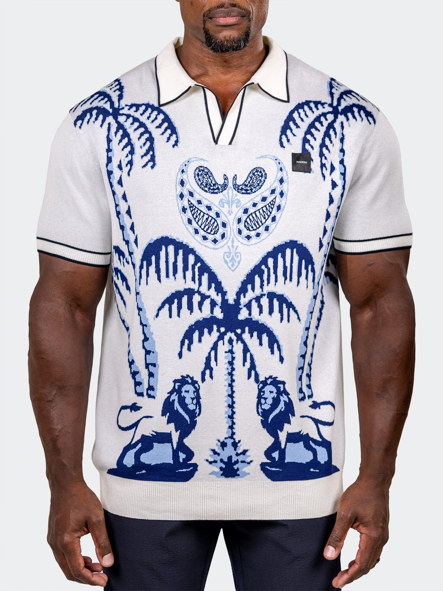 Knit Palm Lion White Polo