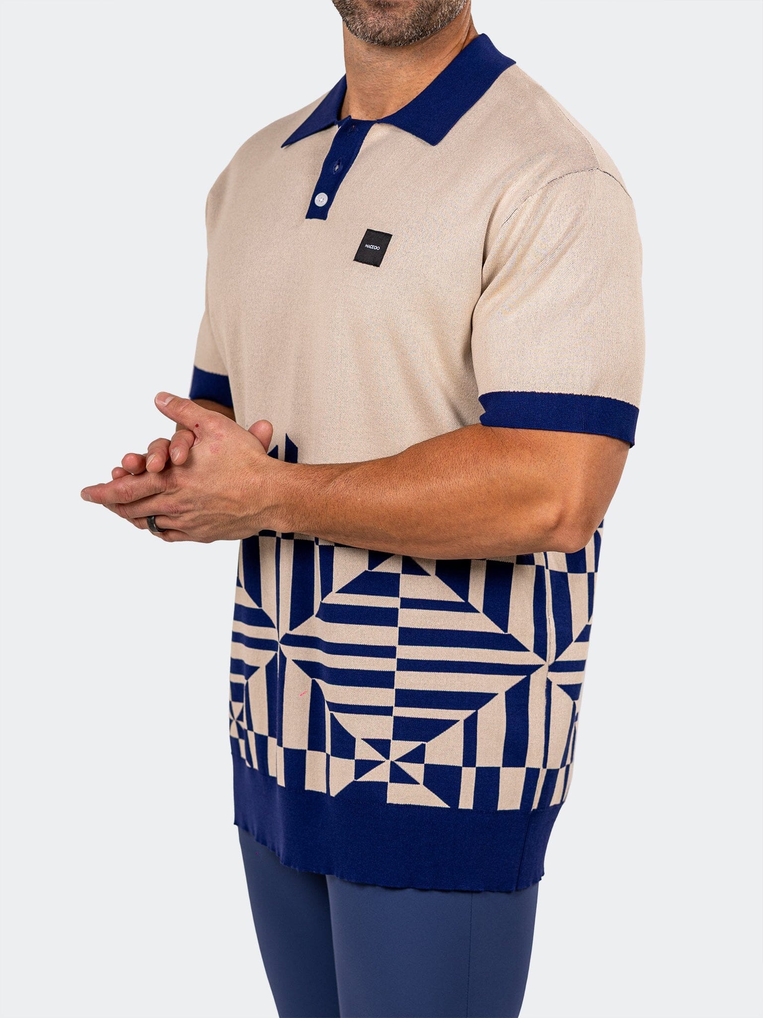 Knit Geometric Cream Polo