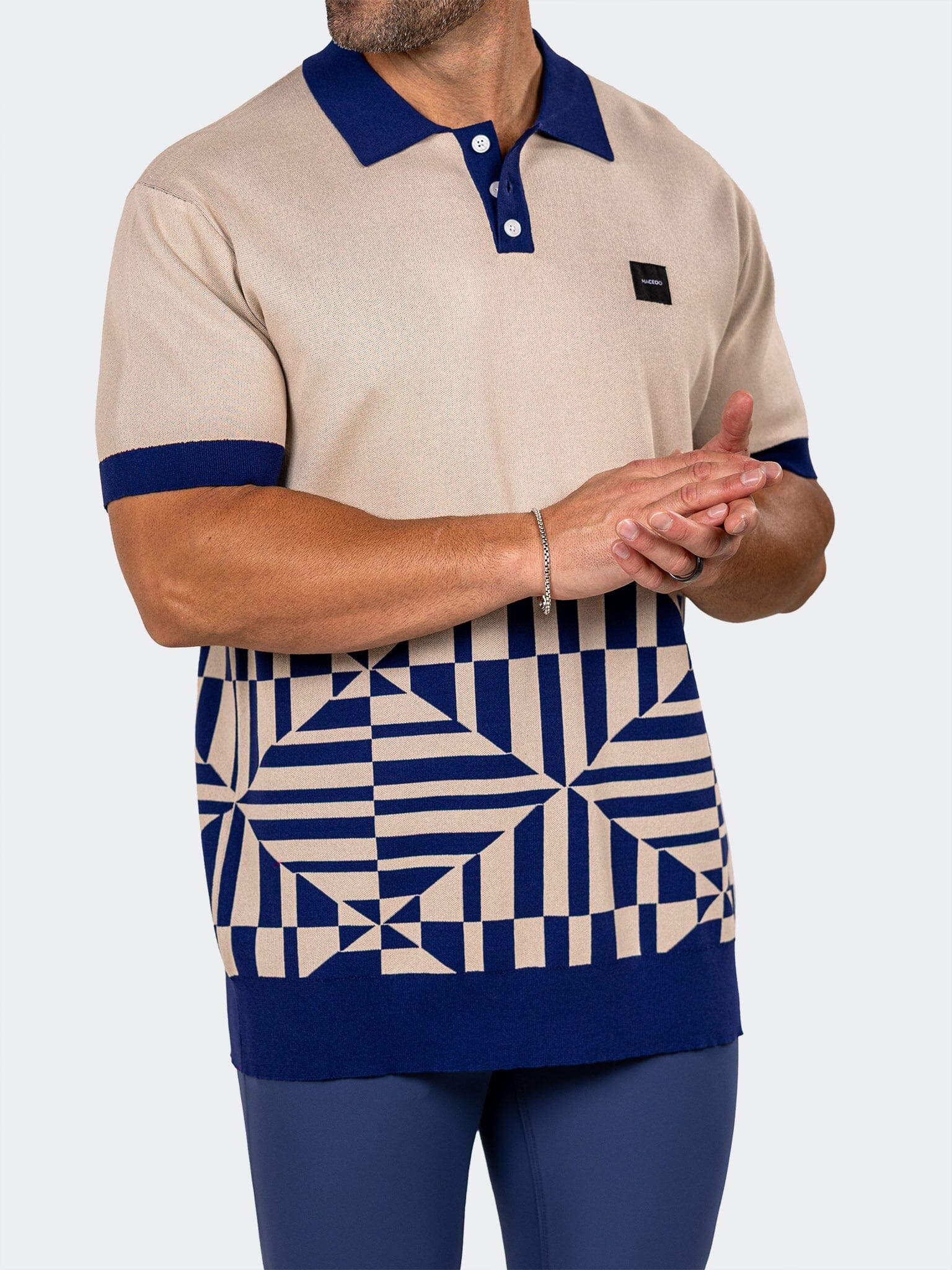 Knit Geometric Cream Polo