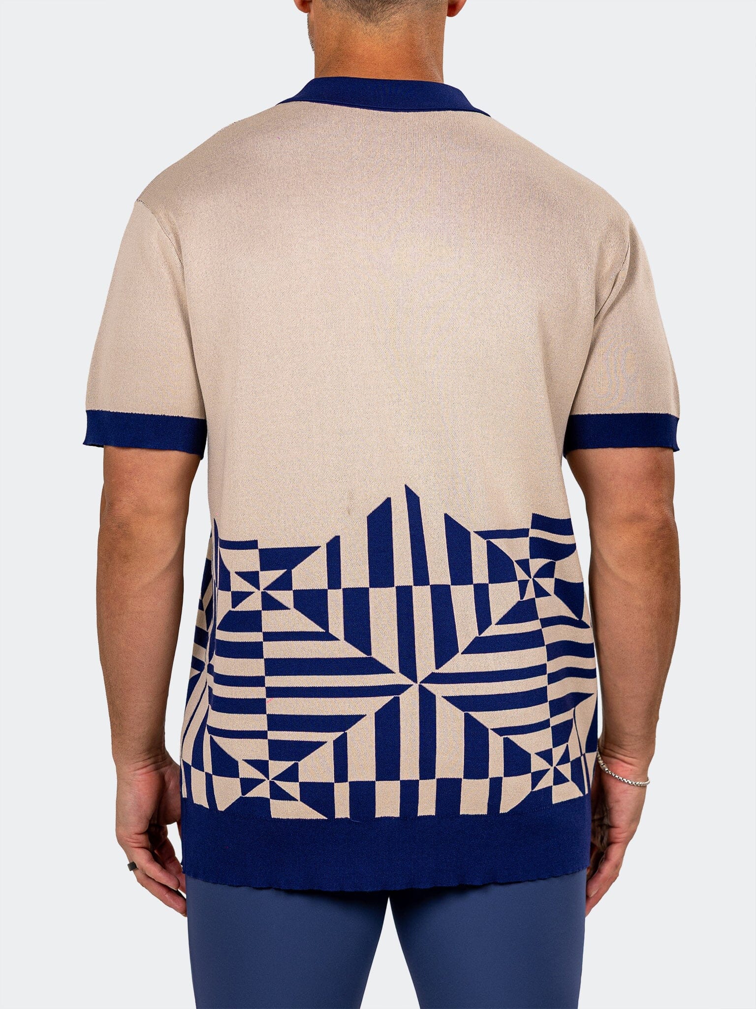 Knit Geometric Cream Polo