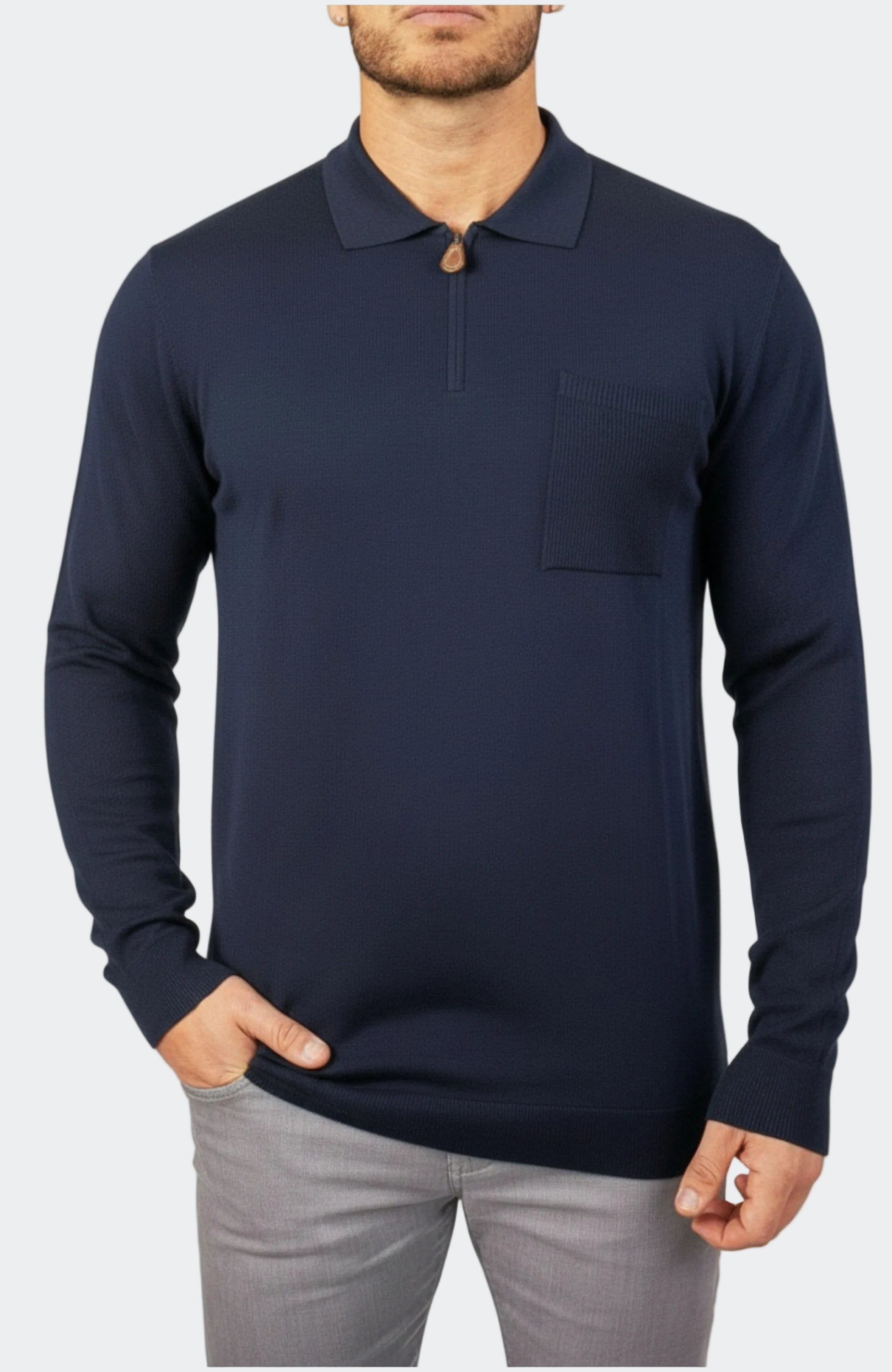 Navy Merino Wool Quarter-Zip Sweater