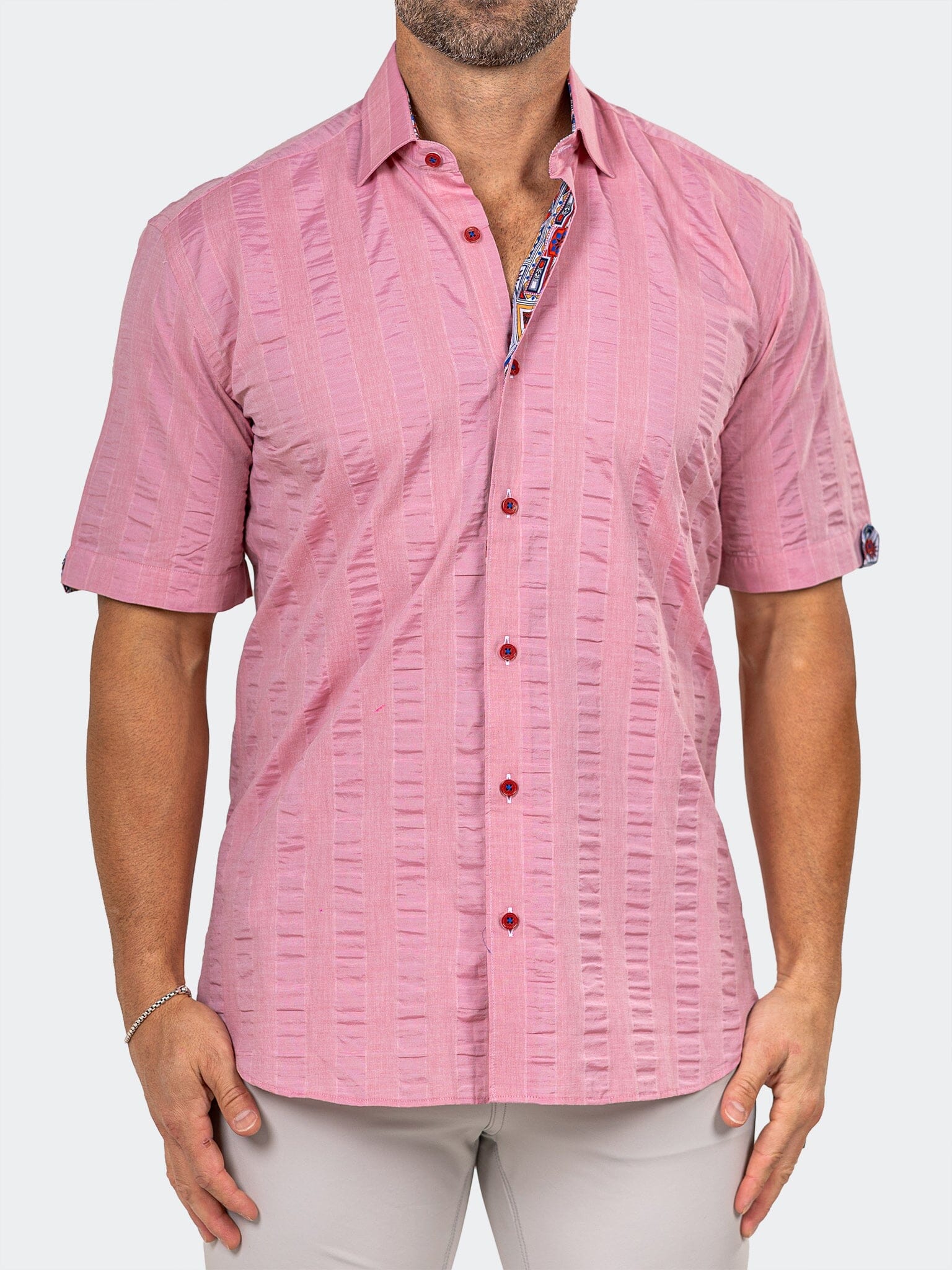Maceoo Pink Seersucker Galileo Shirt
