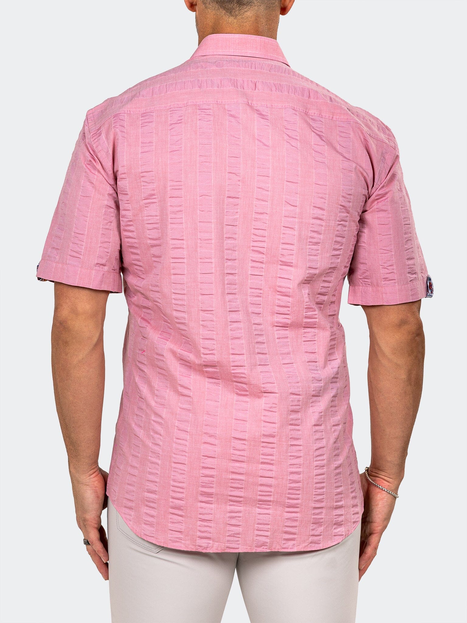 Maceoo Pink Seersucker Galileo Shirt
