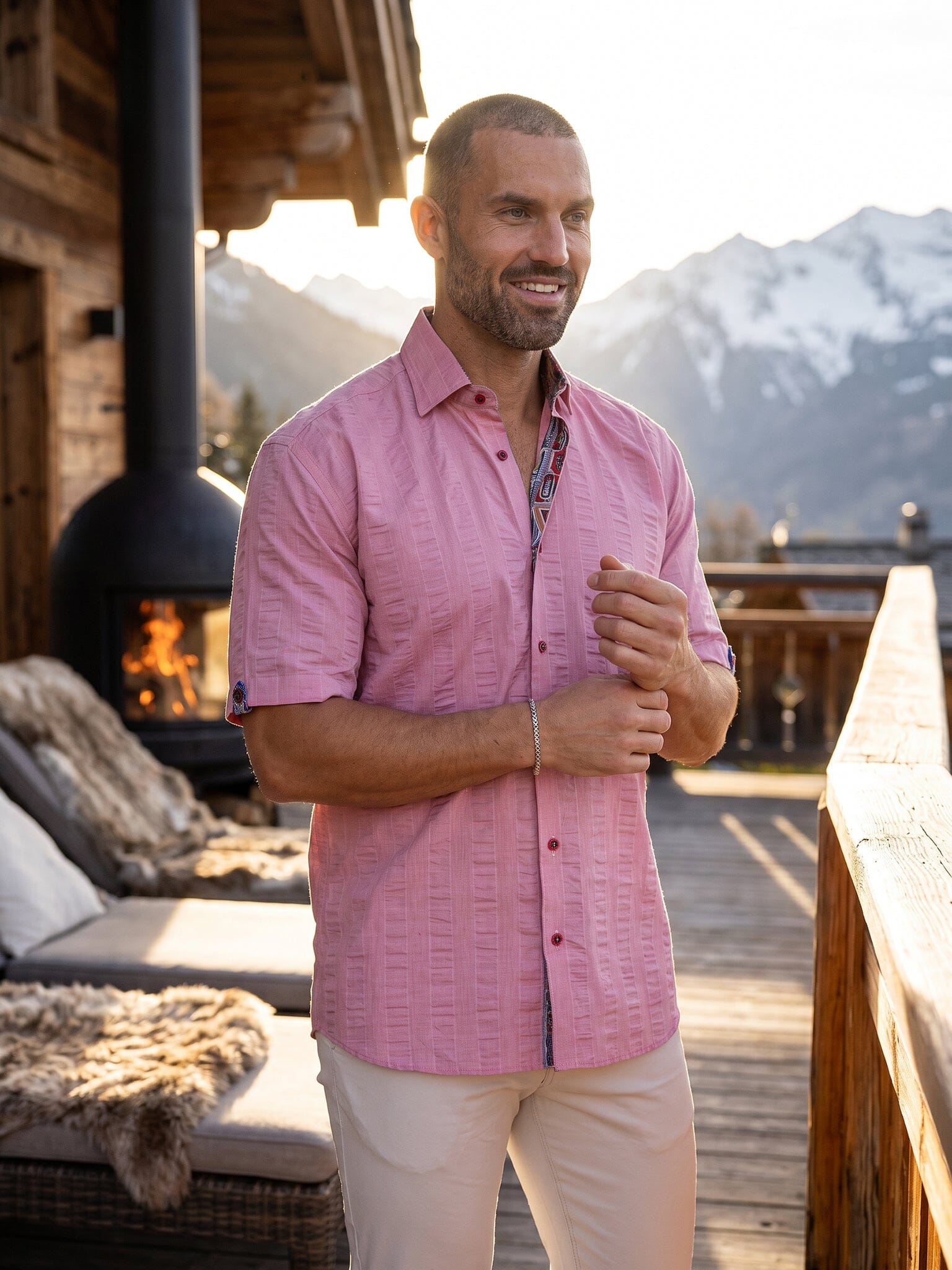 Maceoo Pink Seersucker Galileo Shirt