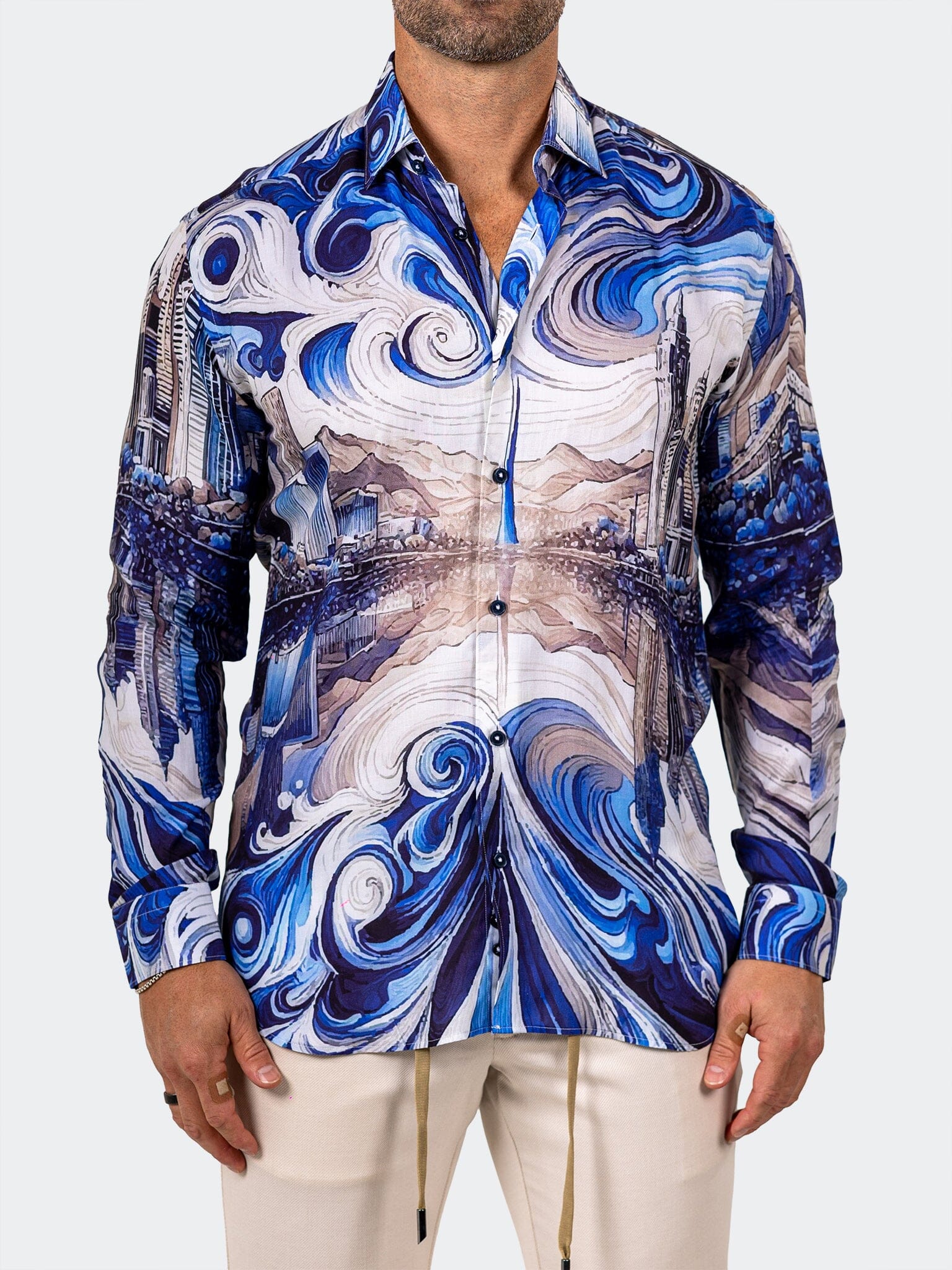 Blue Wave Artistic Dress Shirt