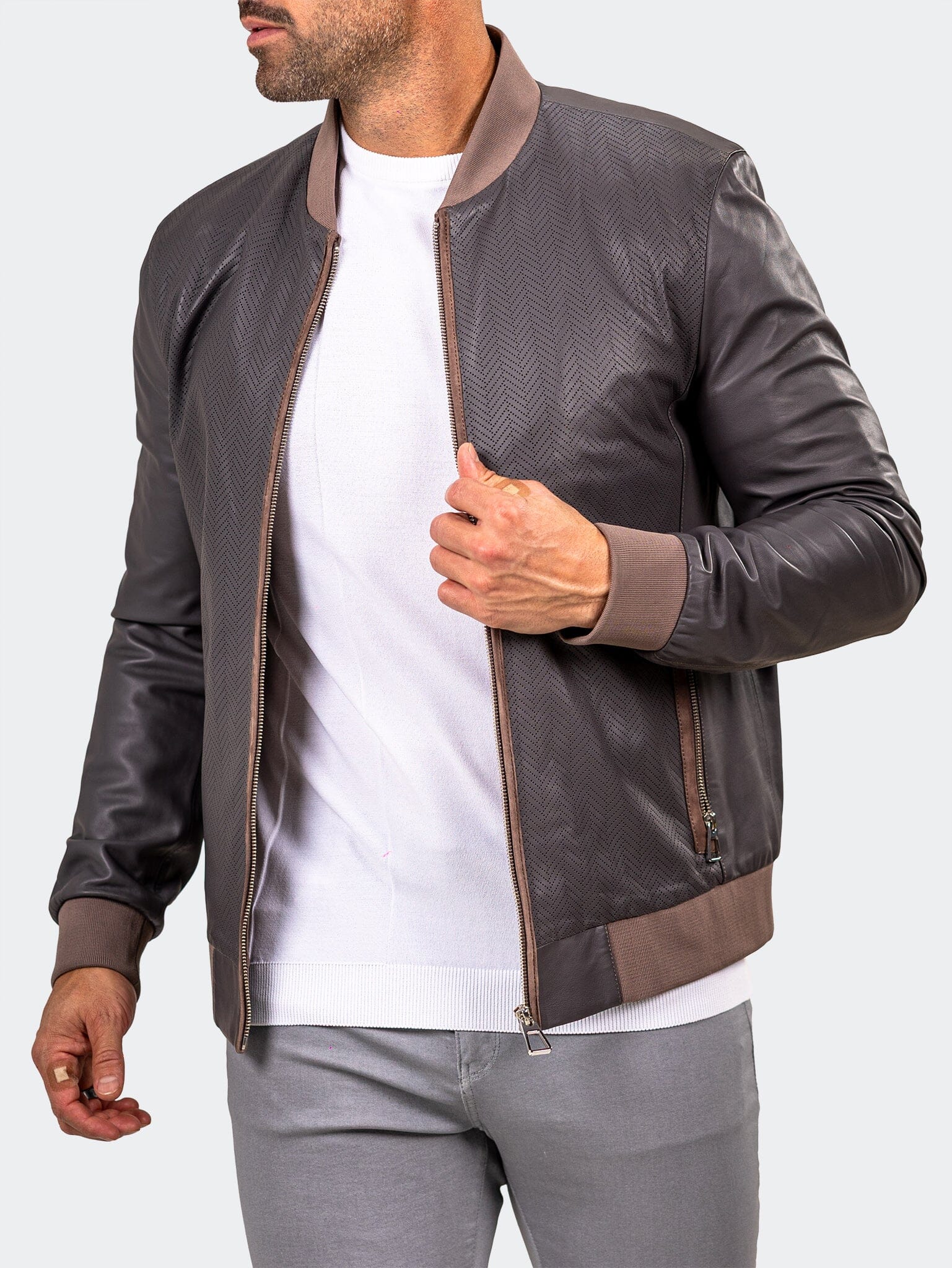 Marthyr Grey Leather Jacket