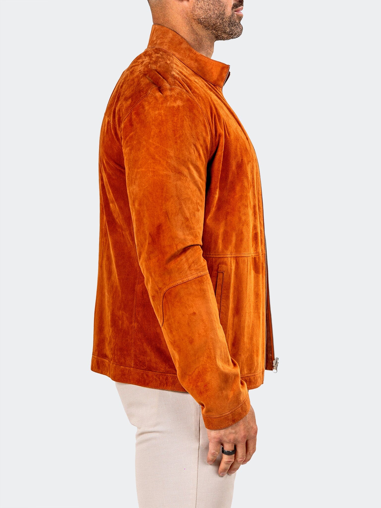Burnt Orange Suede Band Collar Jacket