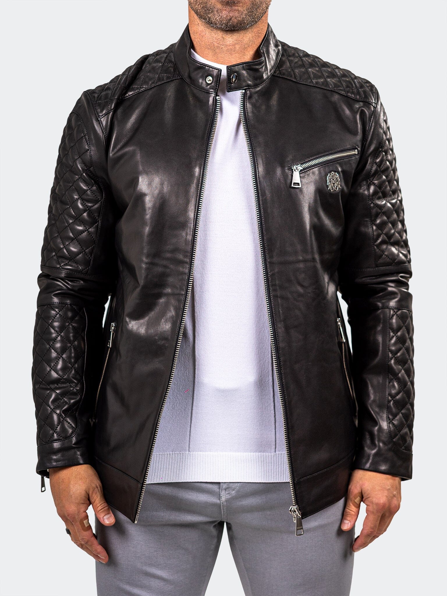 Glossy Black Quilted Moto Jacket