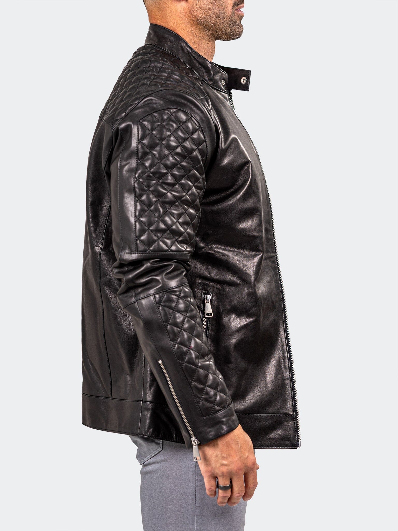 Glossy Black Quilted Moto Jacket