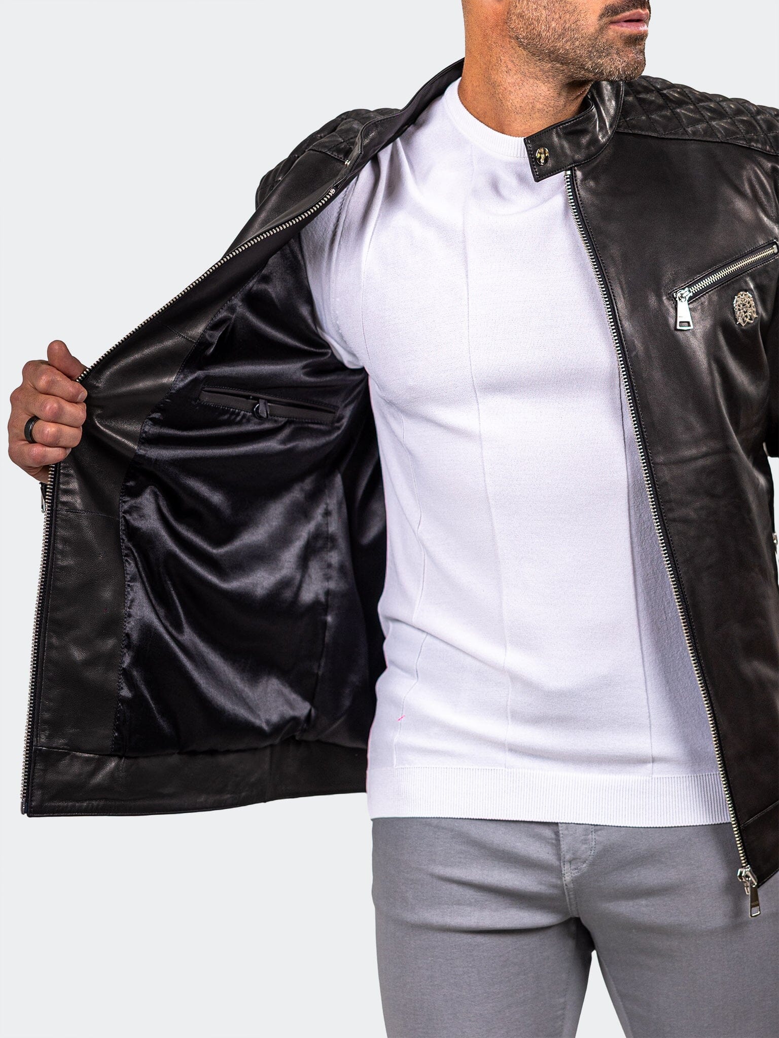 Glossy Black Quilted Moto Jacket