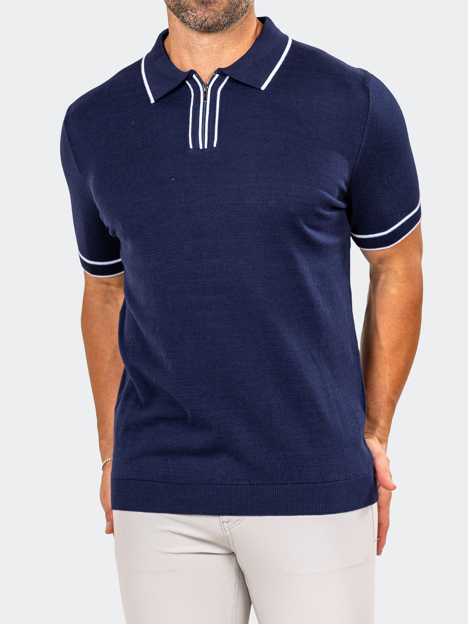 Knitted Marthyr Navy Polo