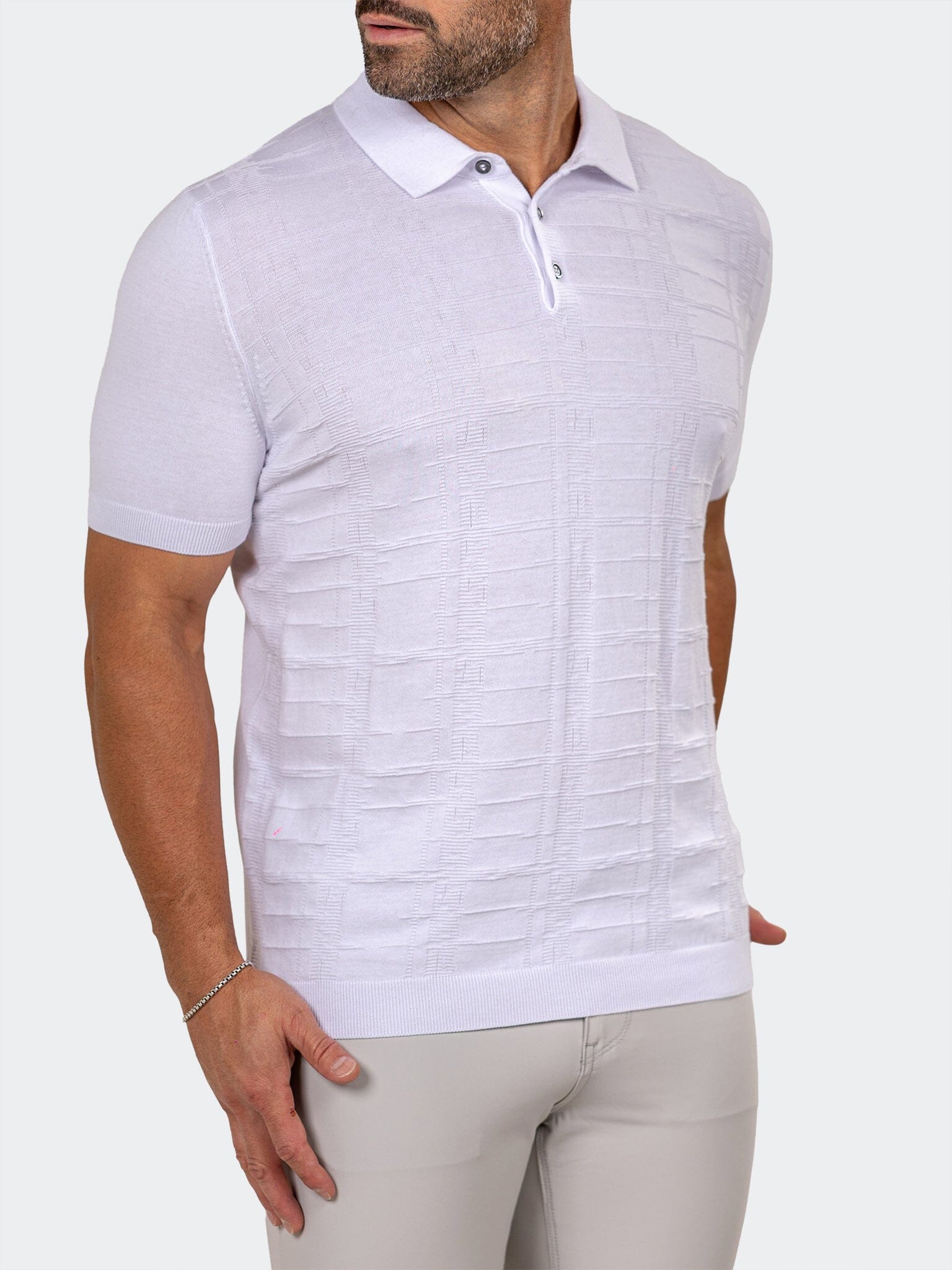 Knitted Marthyr White Polo Sweater