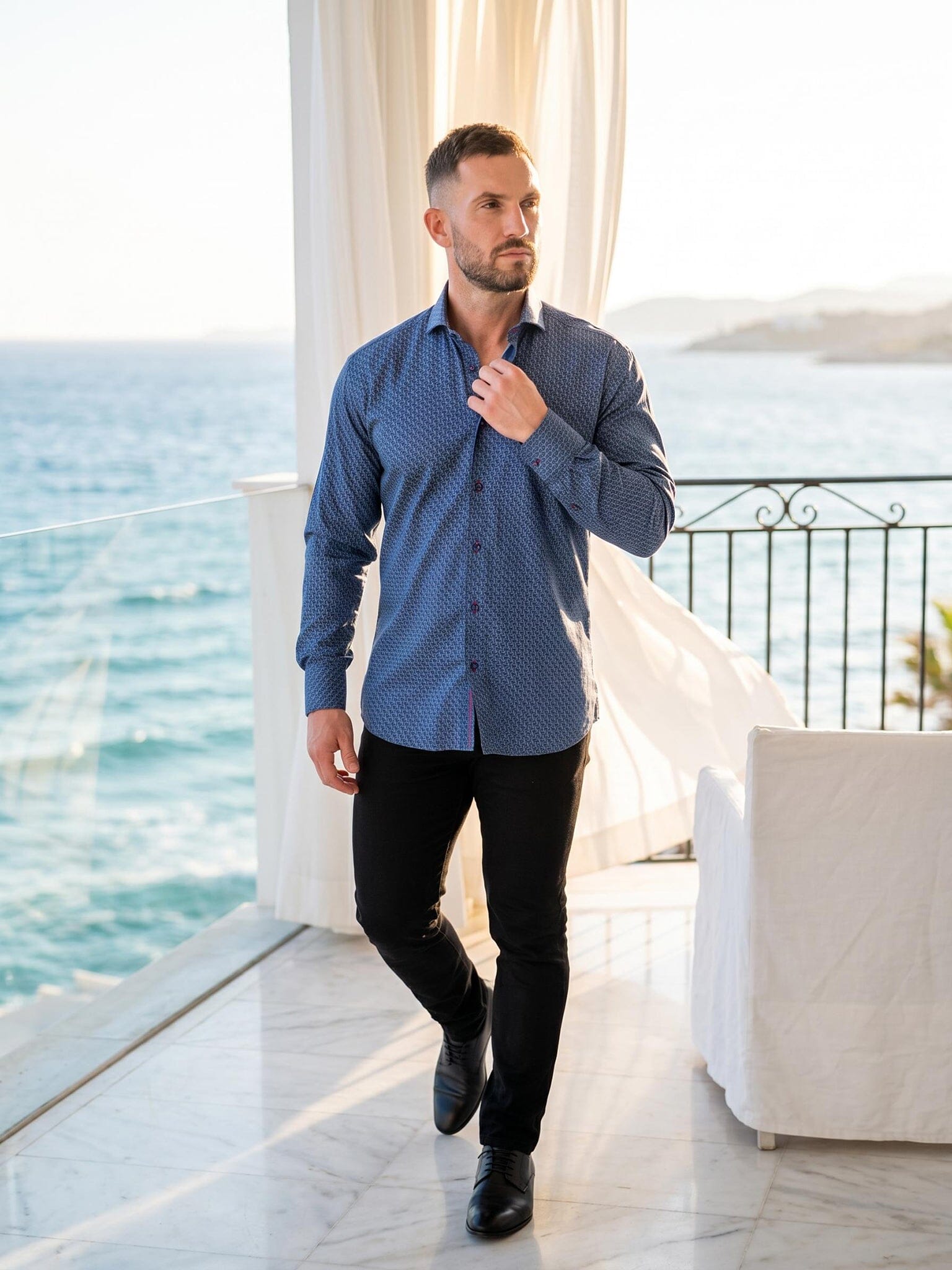 Eins Stretch MAZE GINGHAM BLUE