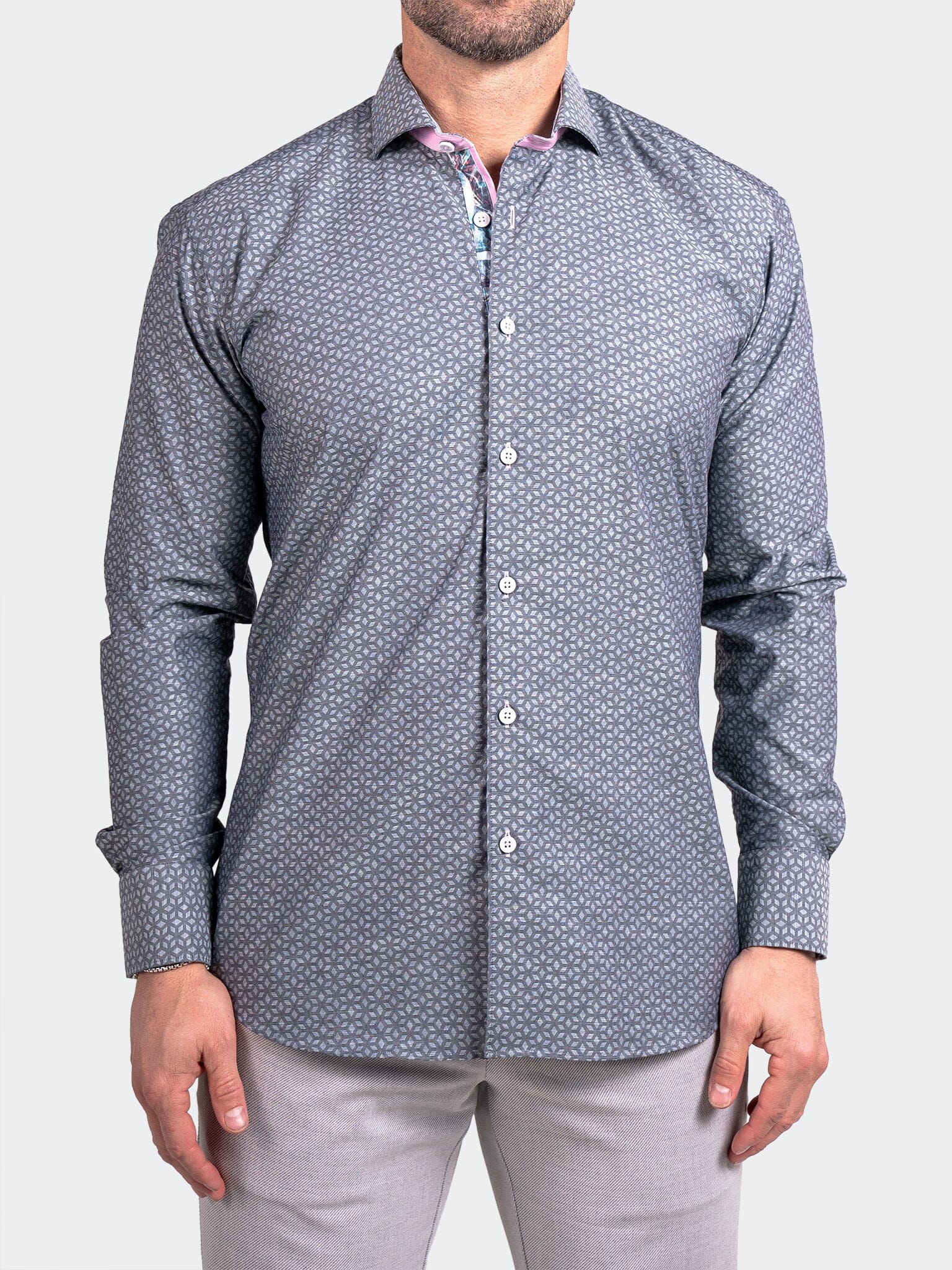 Eins Ascension Grey Geo Print Shirt
