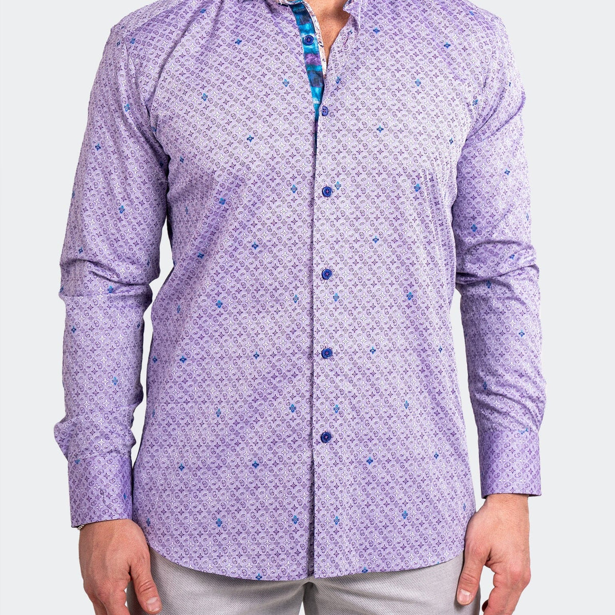 lilac purple dress shirt mens purple dress shirt Purple Long Sleeve Men Button Up Shirt, Lilac Lavender Solid Color Print Dress Buttoned Collar Dress Shirt with Chest Pocket XS