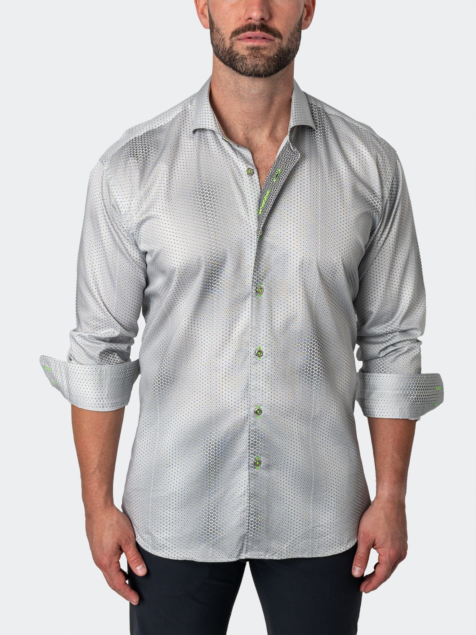 Maceoo - Men's Luxury Designer Einstein Dior White Long Sleeve Dress Shirt