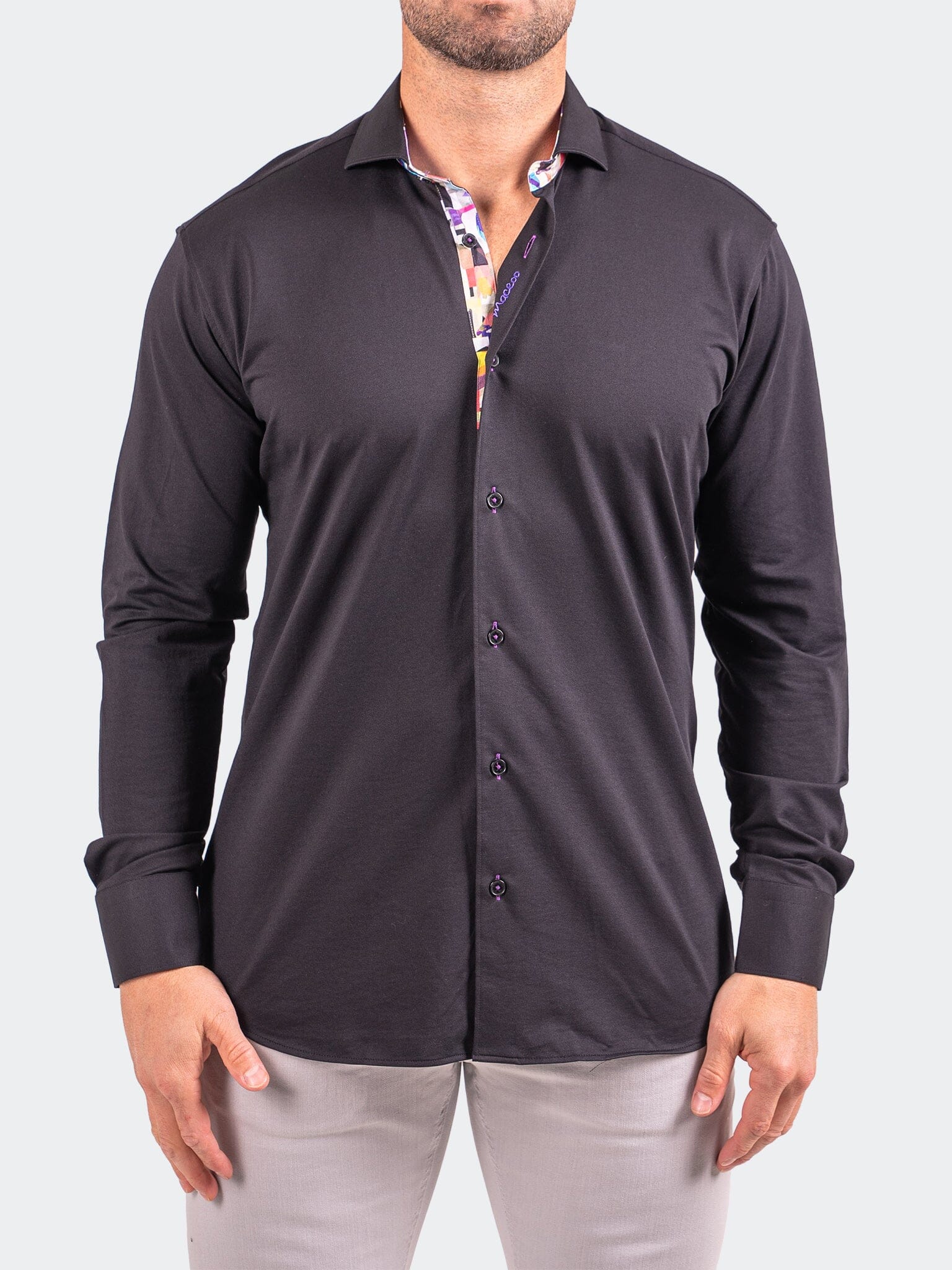 Eins Black Floral Stretch Shirt