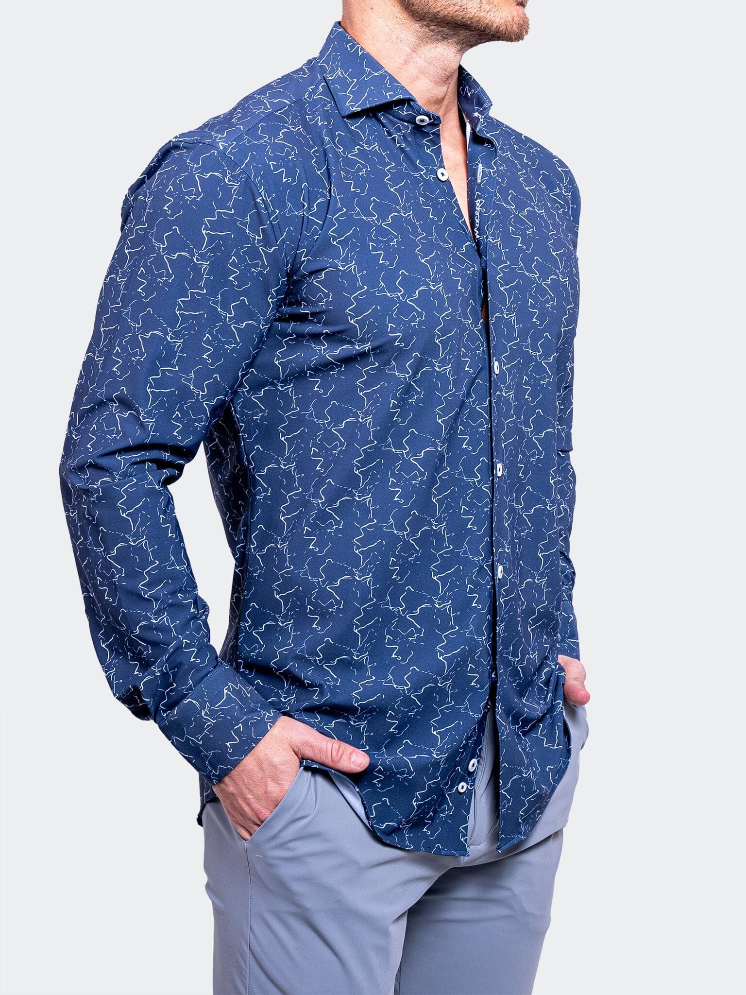 Navy Eins Stretch Pattern Shirt