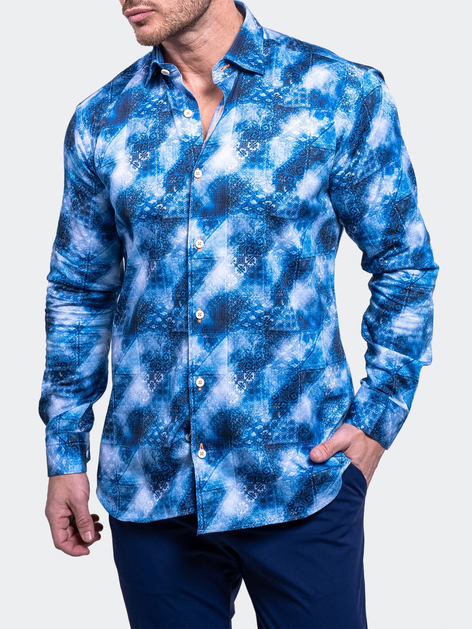 Blue Medallion Satin Shirt