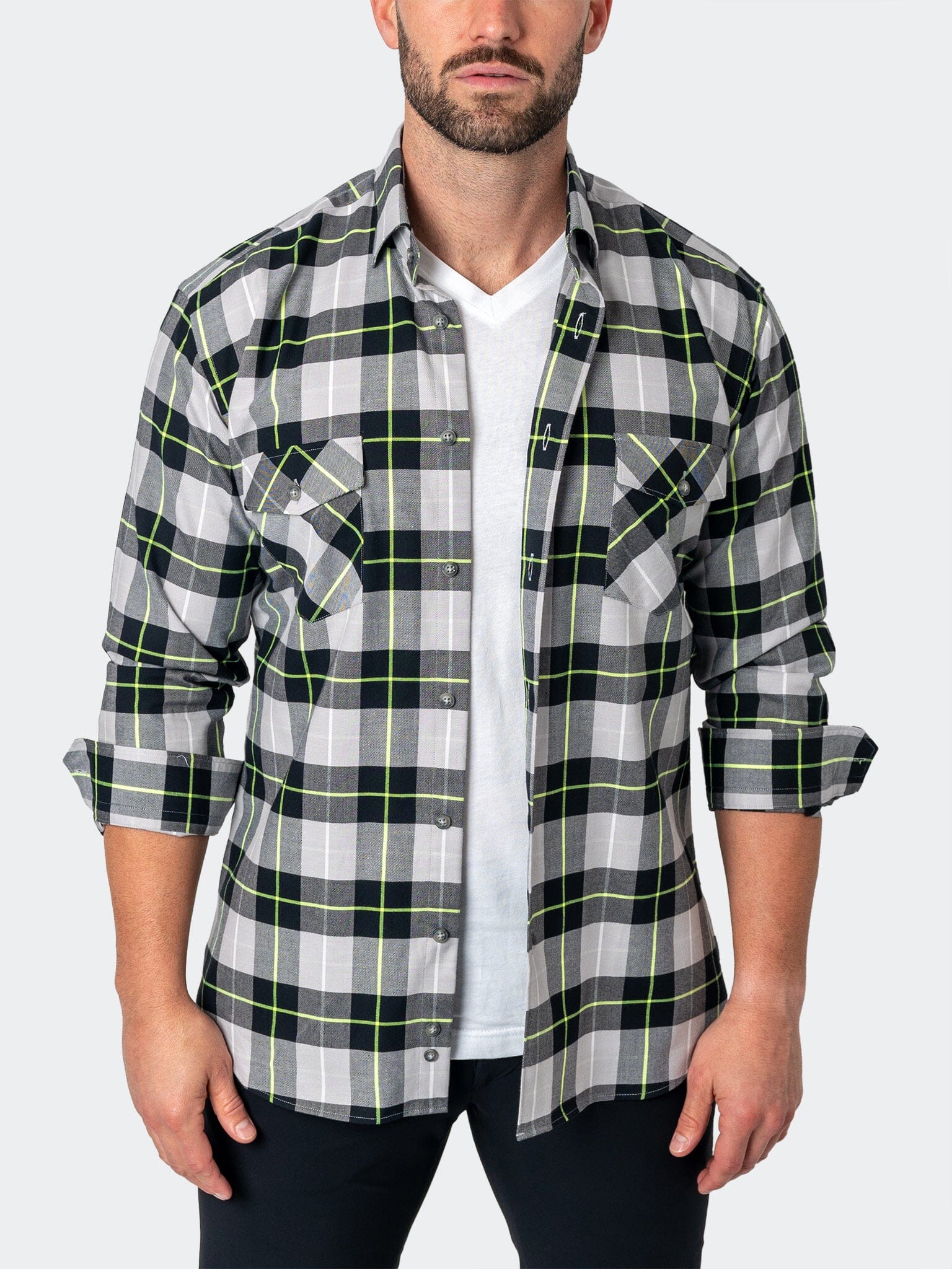 LargePlaidNeon Black Flannel Shirt