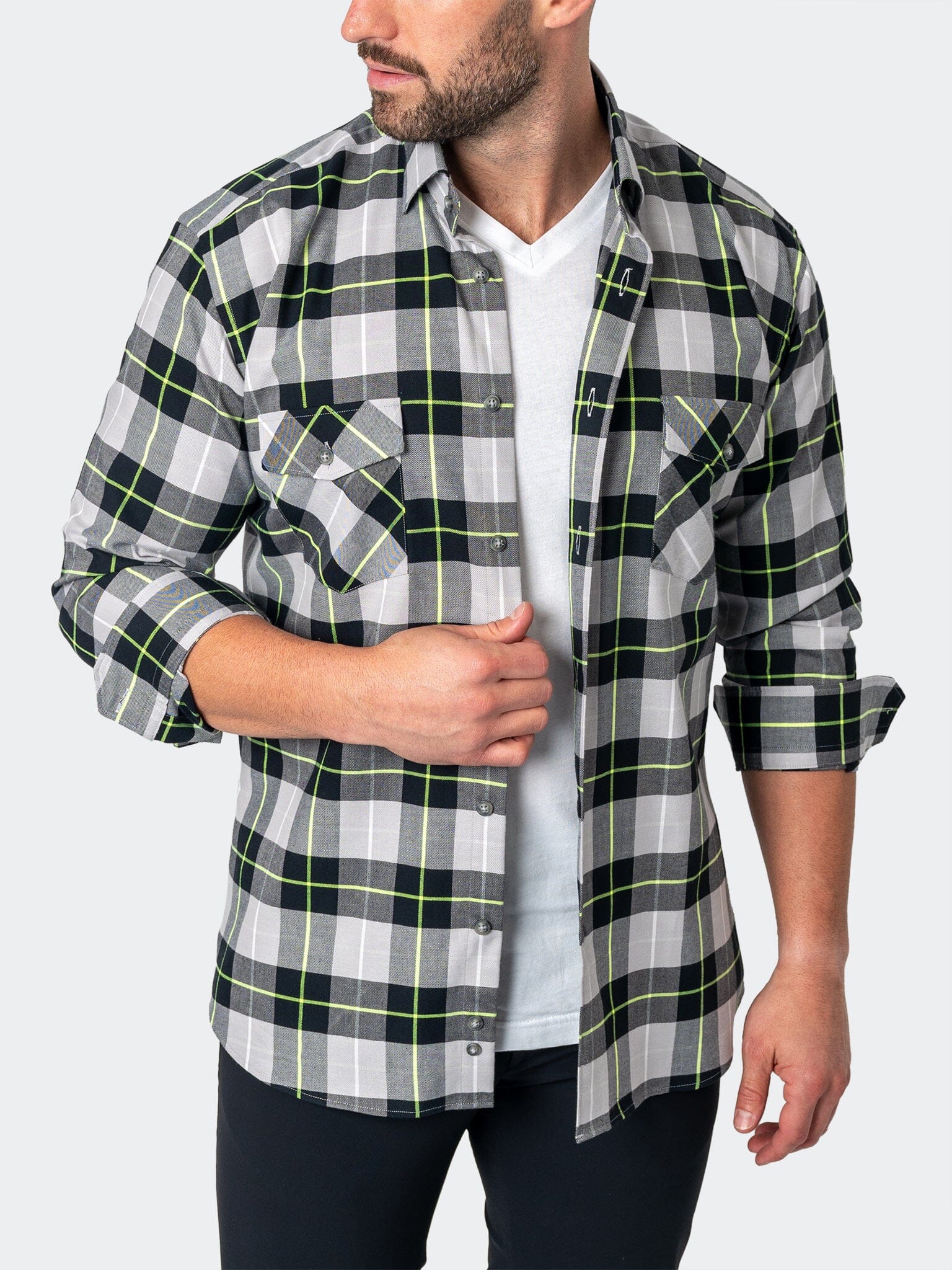 LargePlaidNeon Black Flannel Shirt