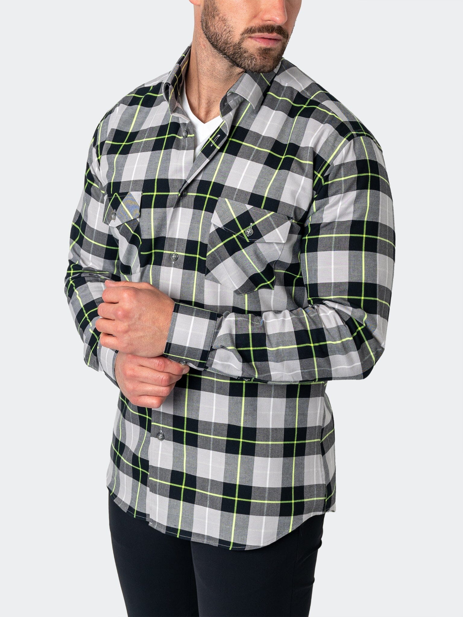 LargePlaidNeon Black Flannel Shirt