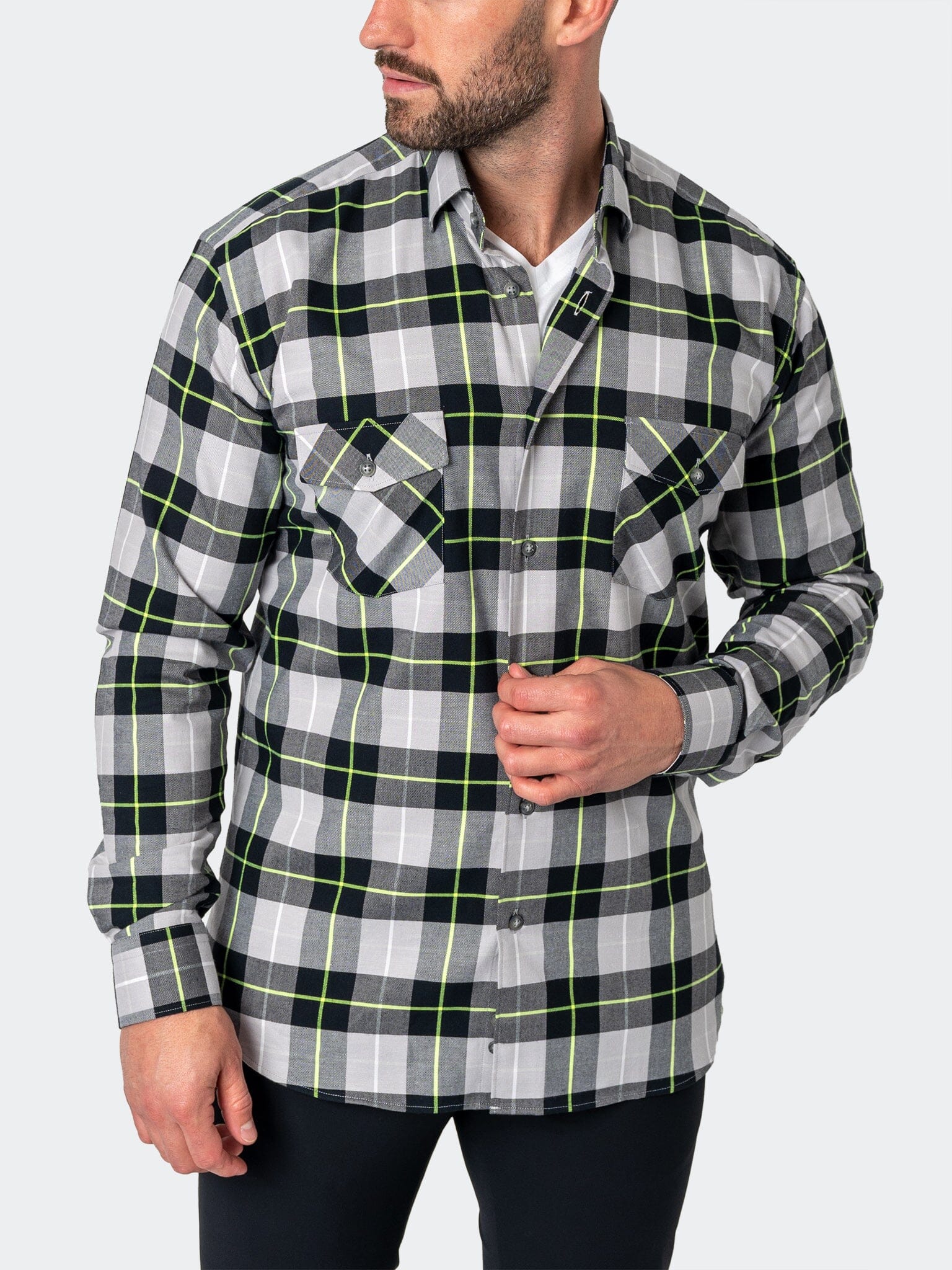LargePlaidNeon Black Flannel Shirt