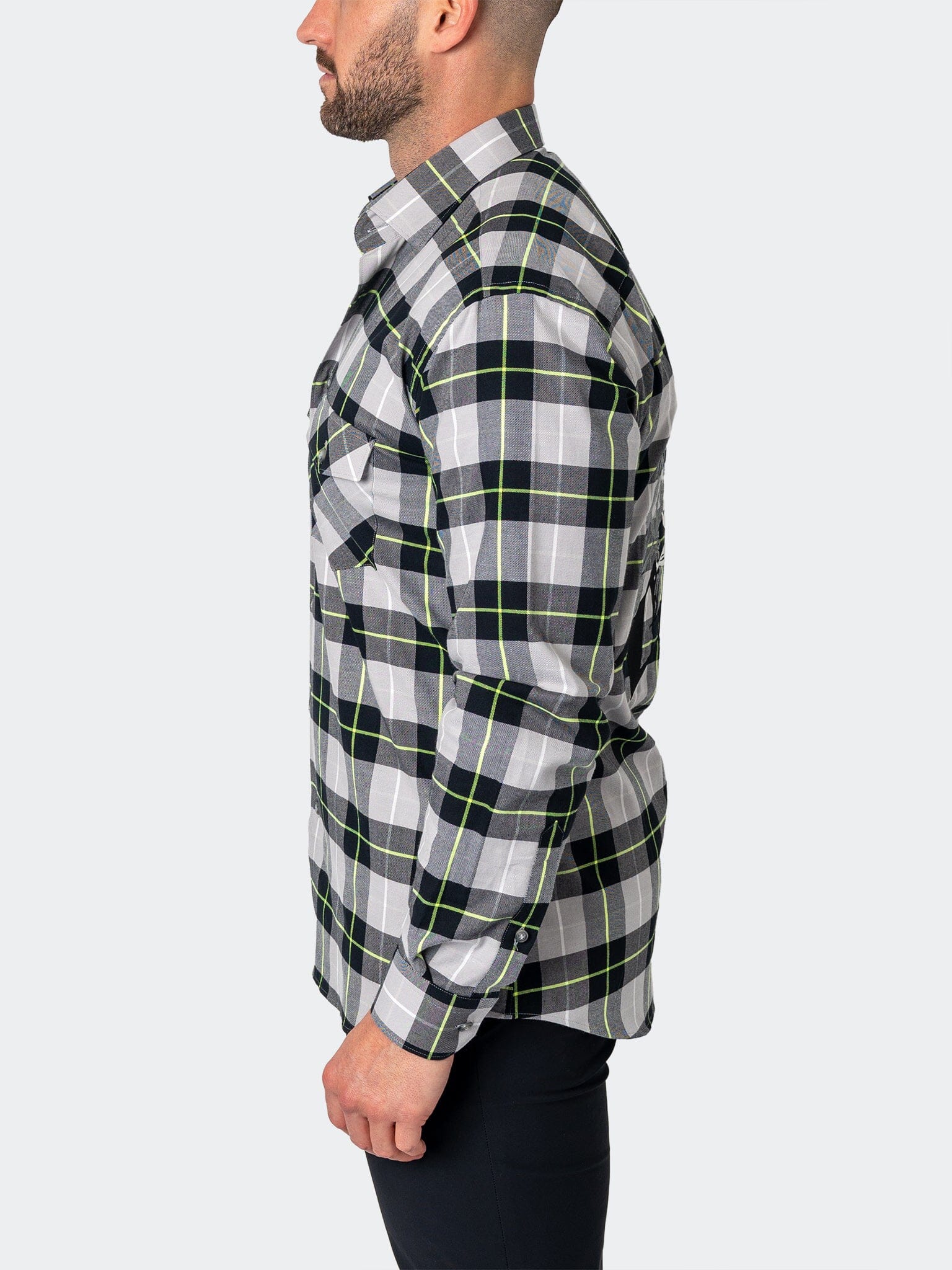 LargePlaidNeon Black Flannel Shirt