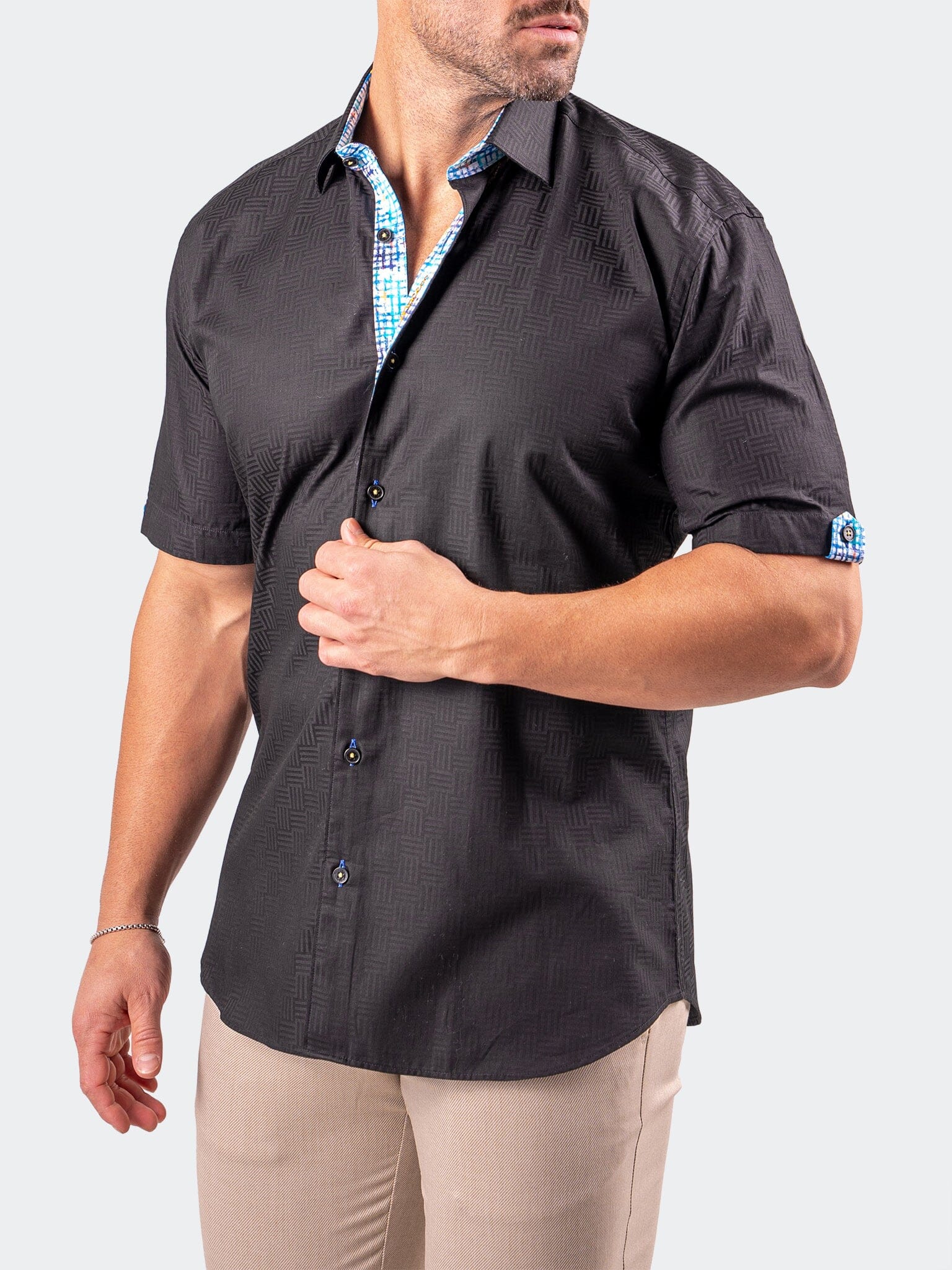 Galileo Black Stretch Herringbone Shirt