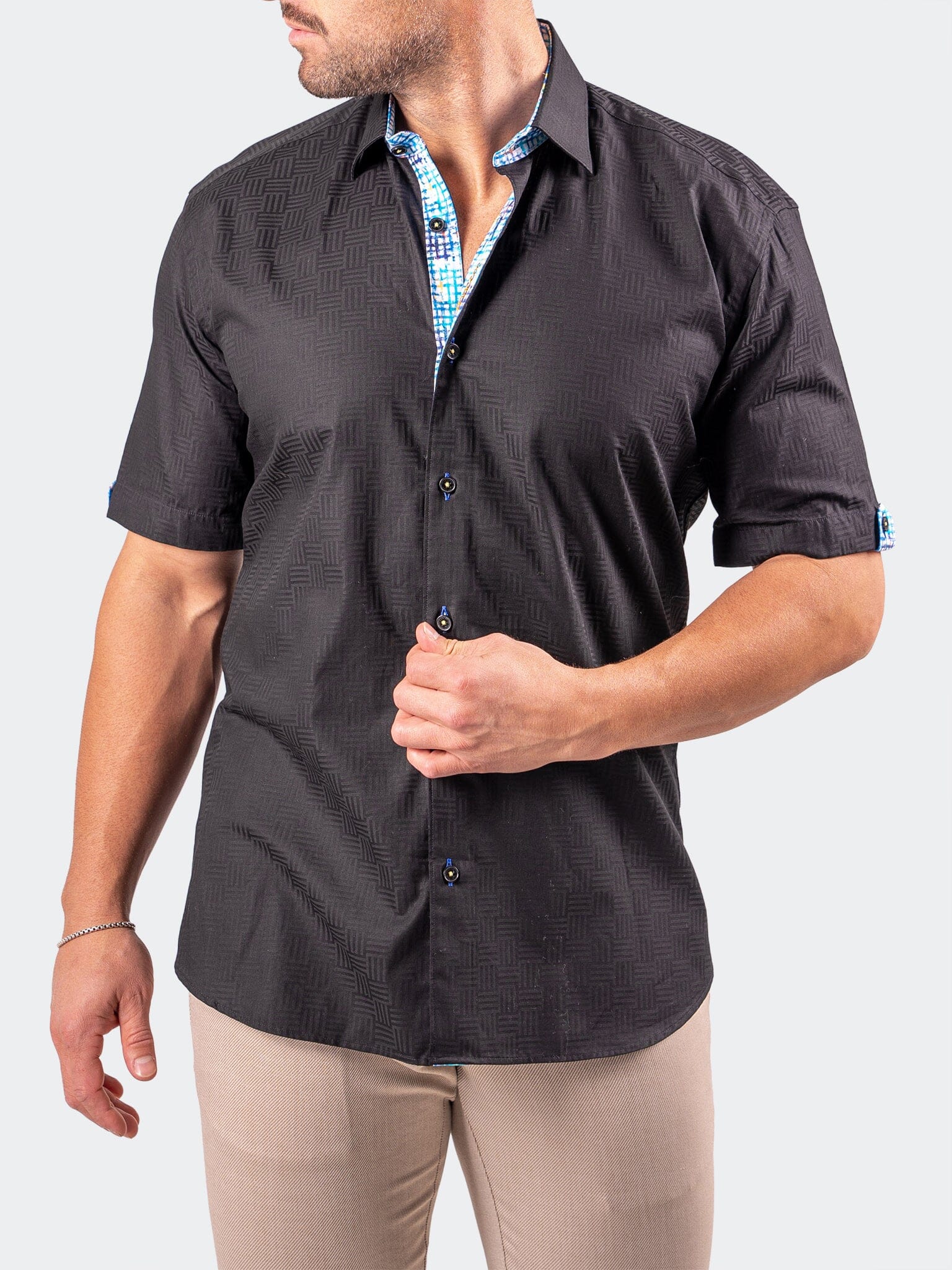 Galileo Black Stretch Herringbone Shirt
