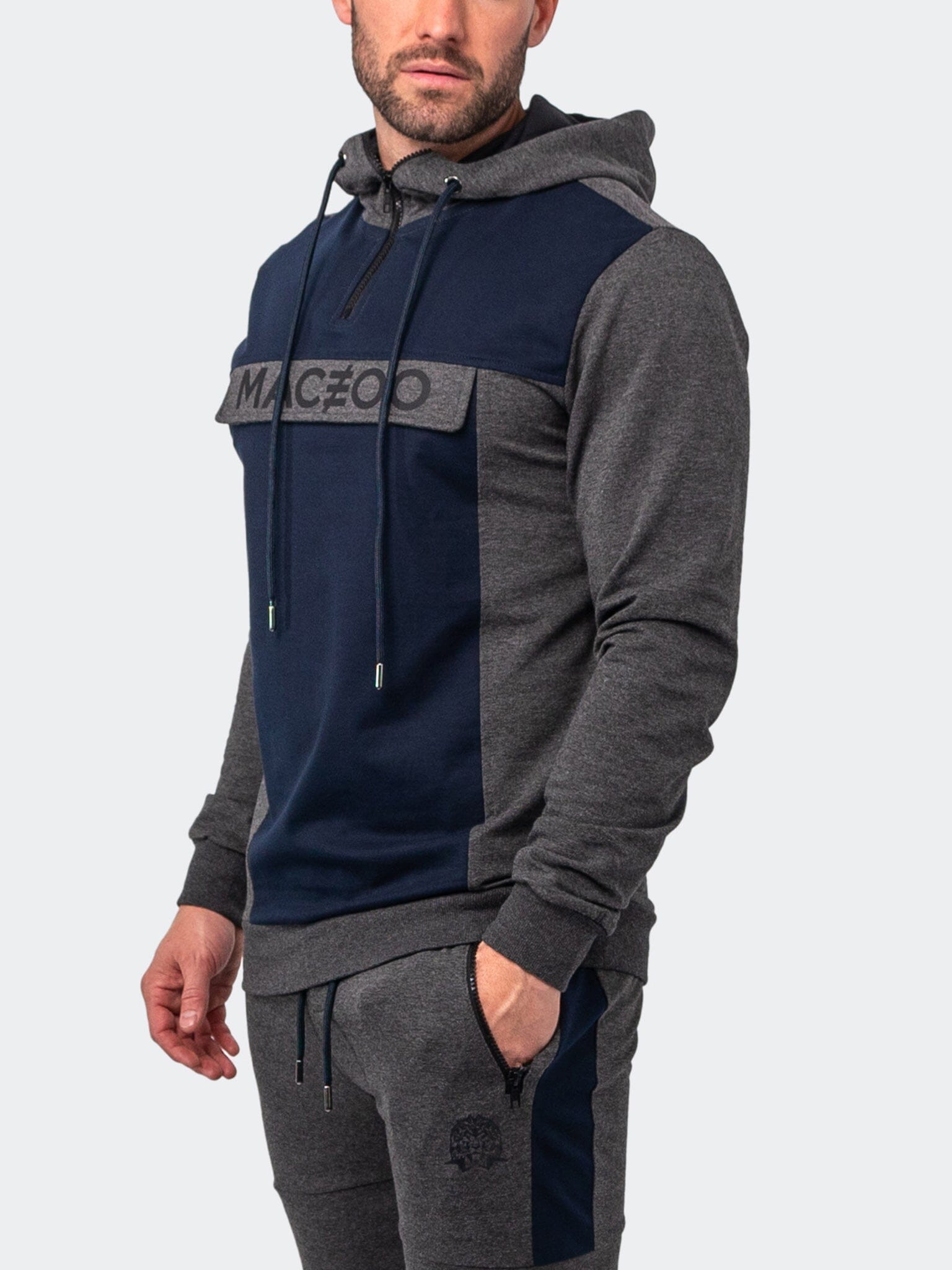 Square Grey Half-Zip Hoodie