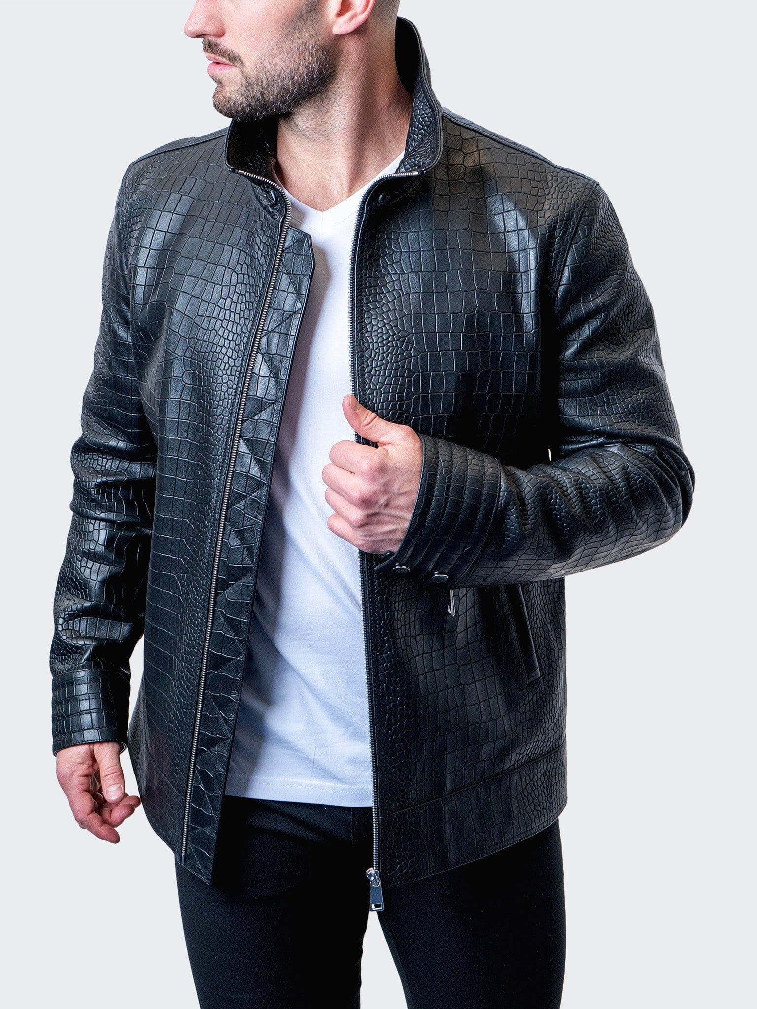 Allo Croc-Embossed Black Jacket