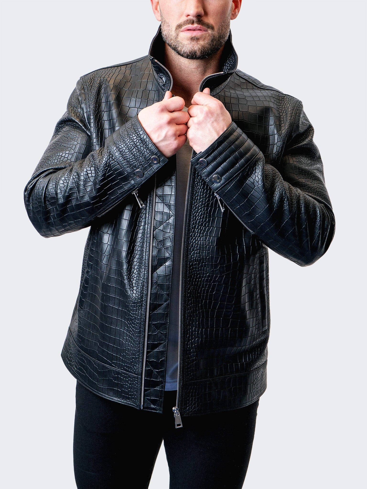 Allo Croc-Embossed Black Jacket