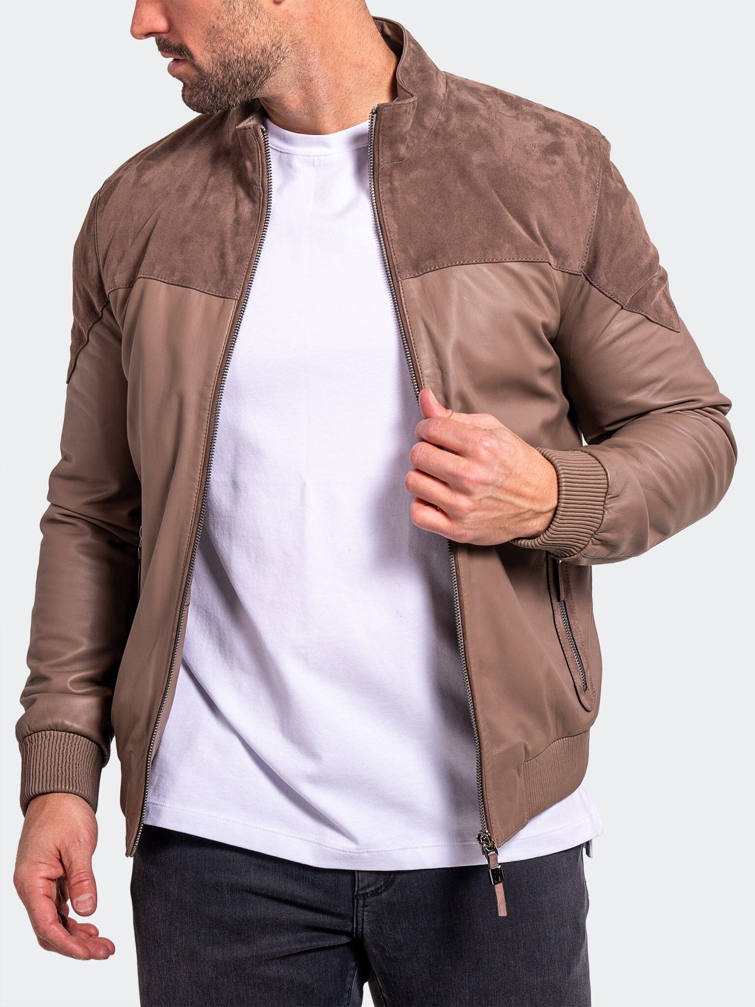 Two-Tone Suede Shoulder Bomber