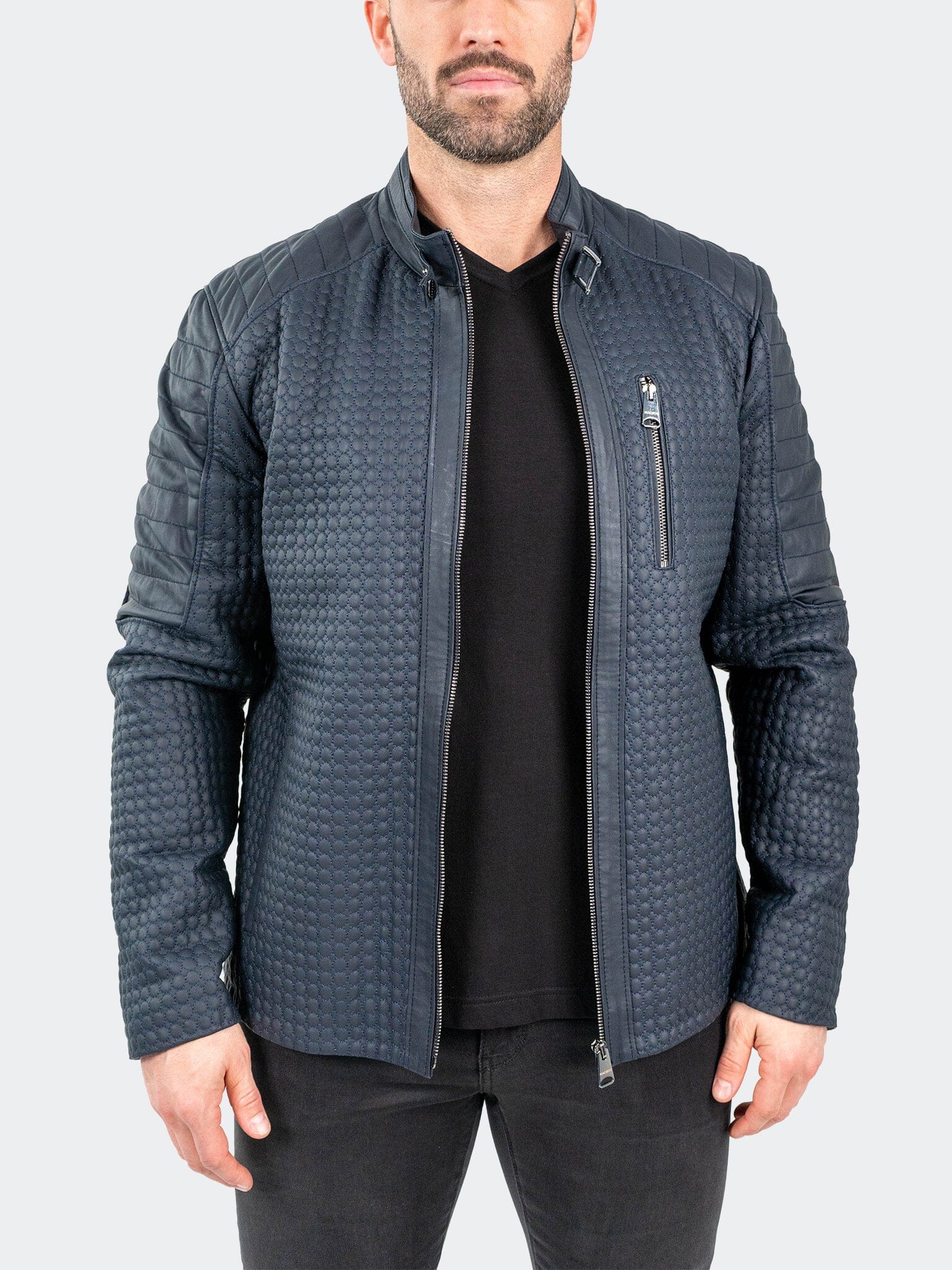Braille Navy Leather Jacket