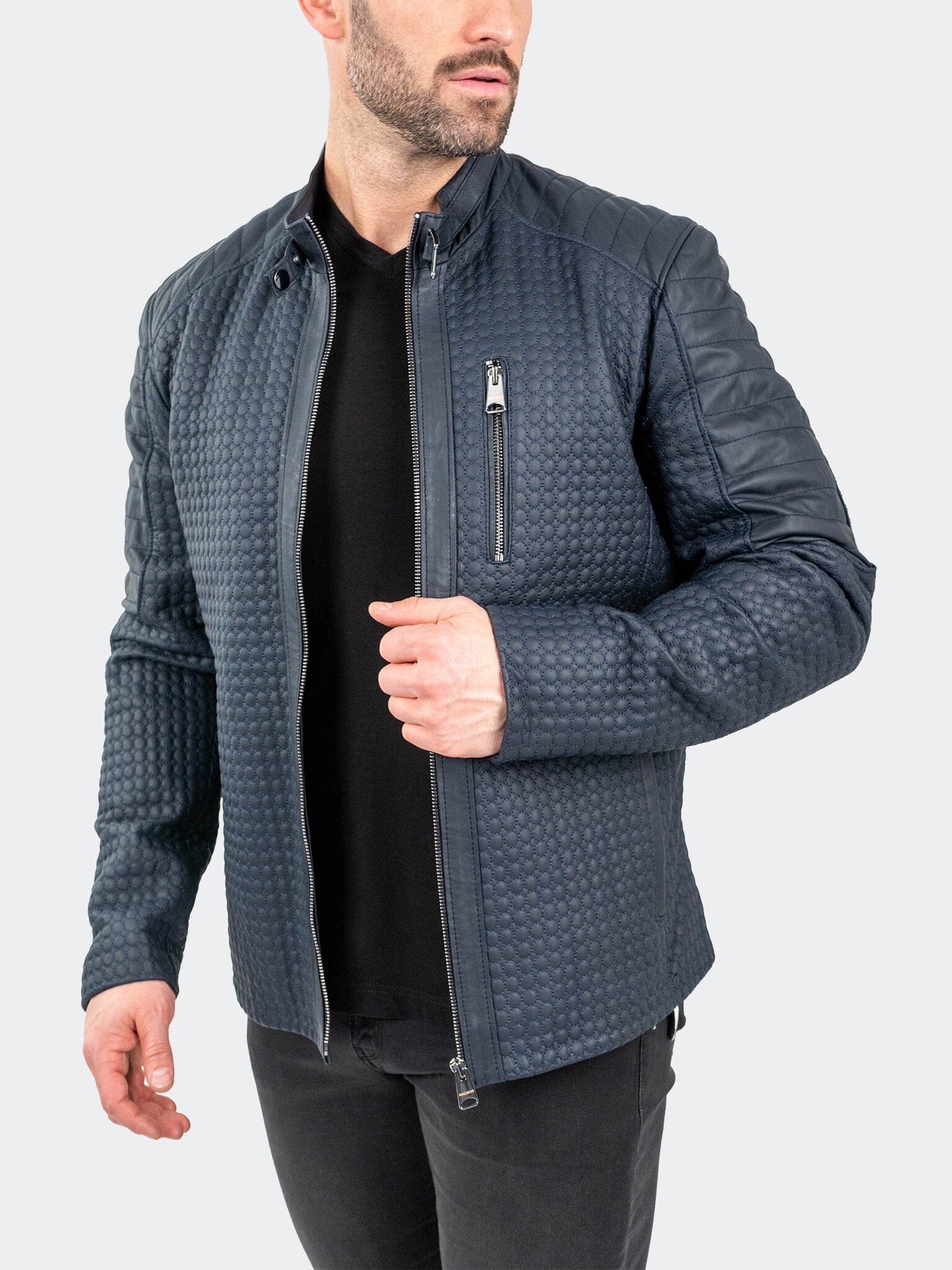 Braille Navy Leather Jacket