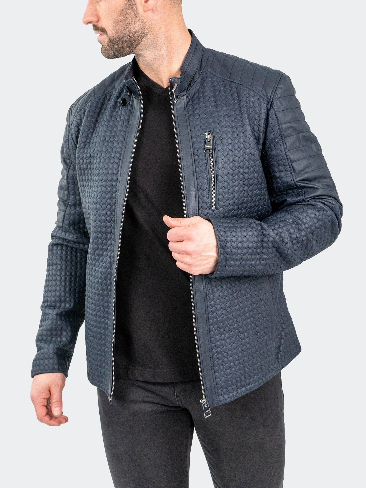 Braille Navy Leather Jacket