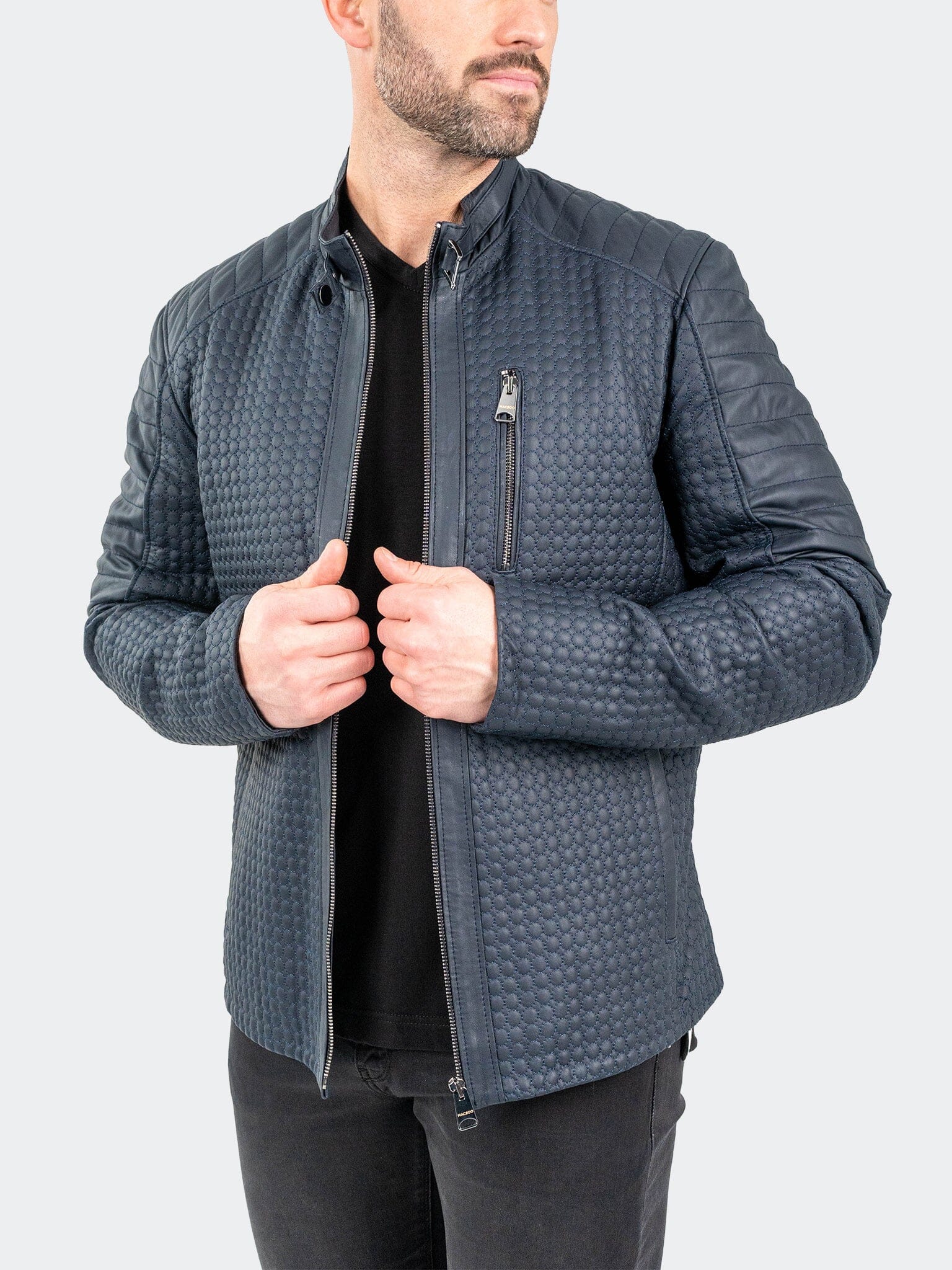 Braille Navy Leather Jacket