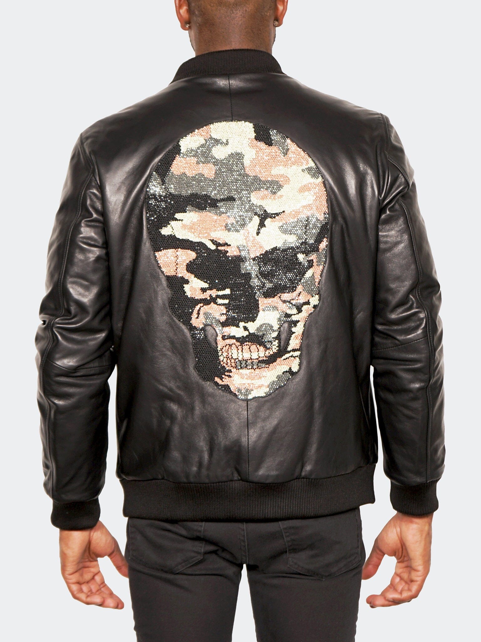 CamoSkull Black Leather Jacket