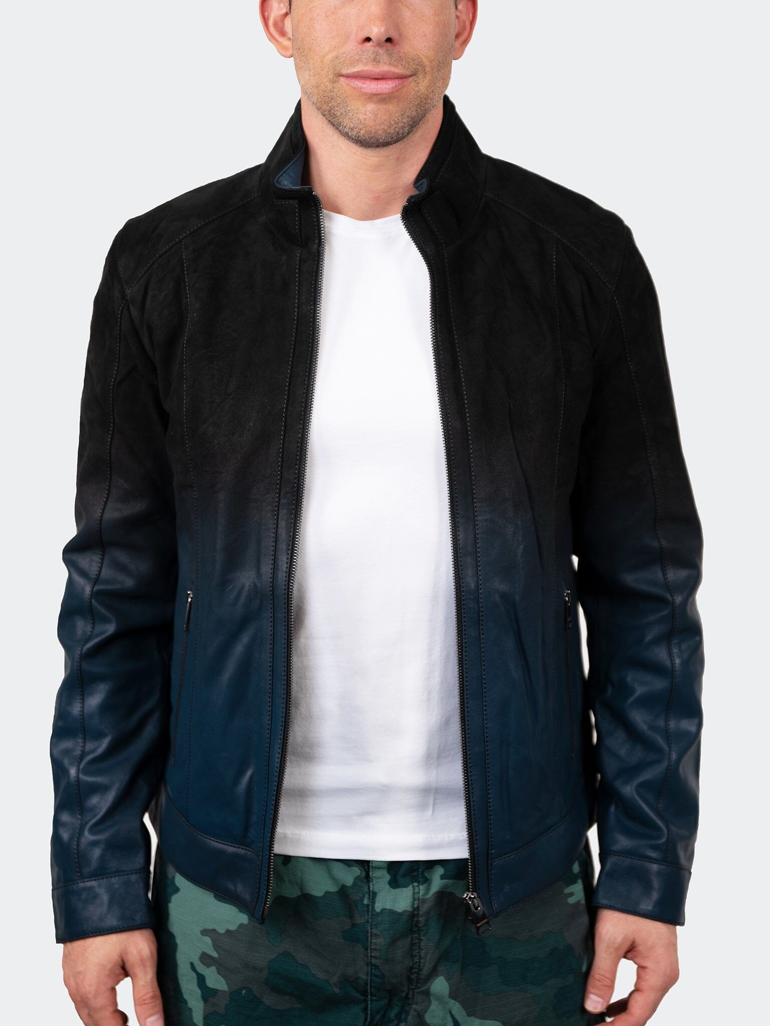 DegradeBlack Blue Leather Jacket