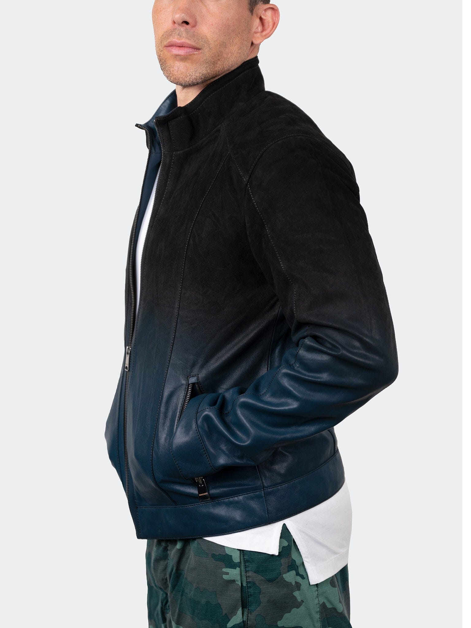 DegradeBlack Blue Leather Jacket