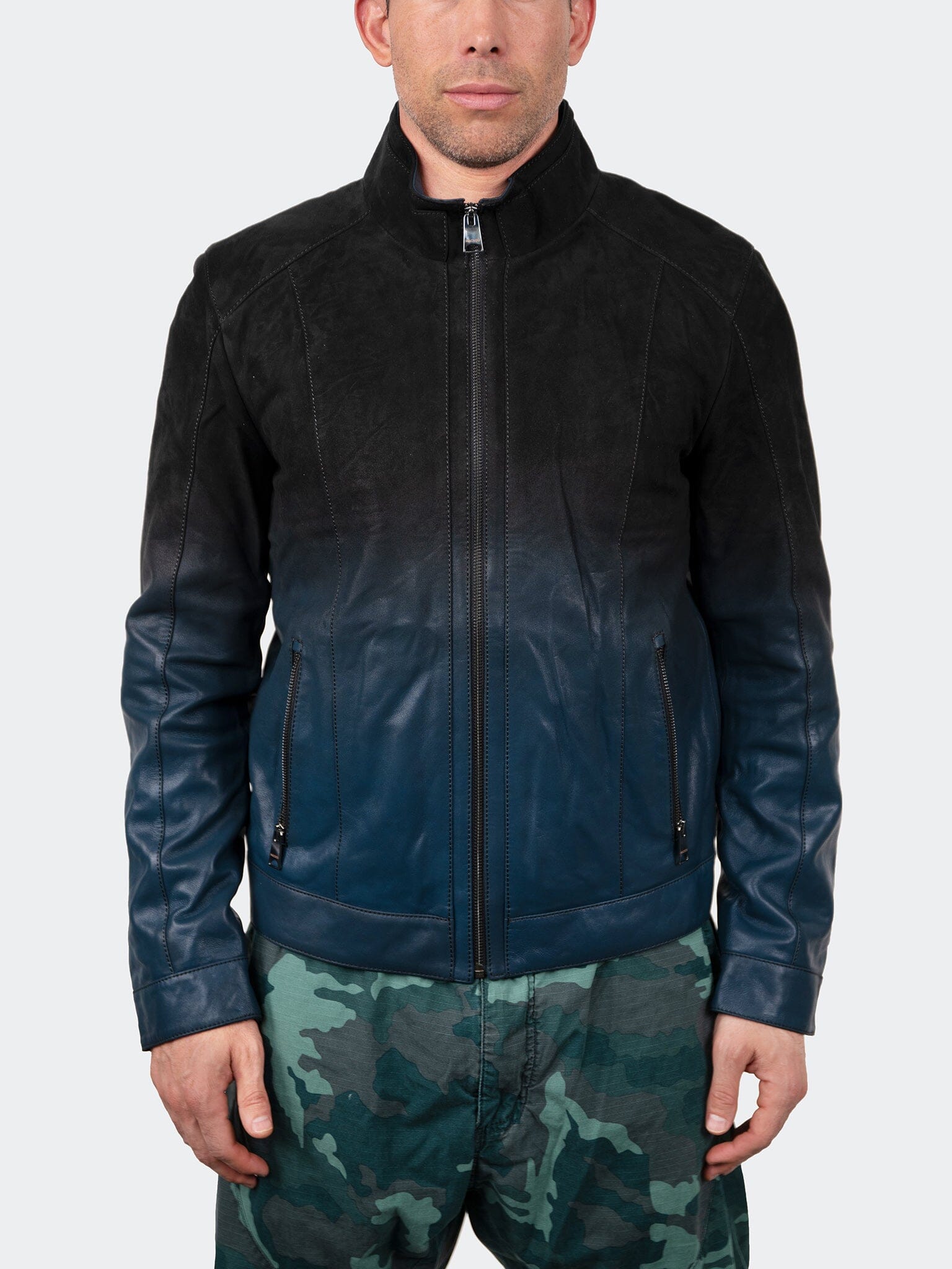 DegradeBlack Blue Leather Jacket