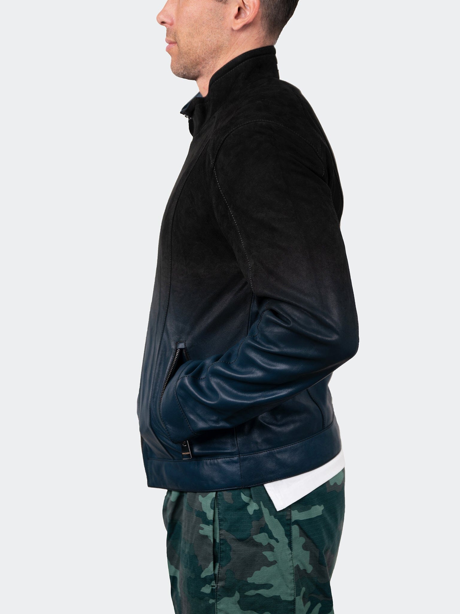 DegradeBlack Blue Leather Jacket