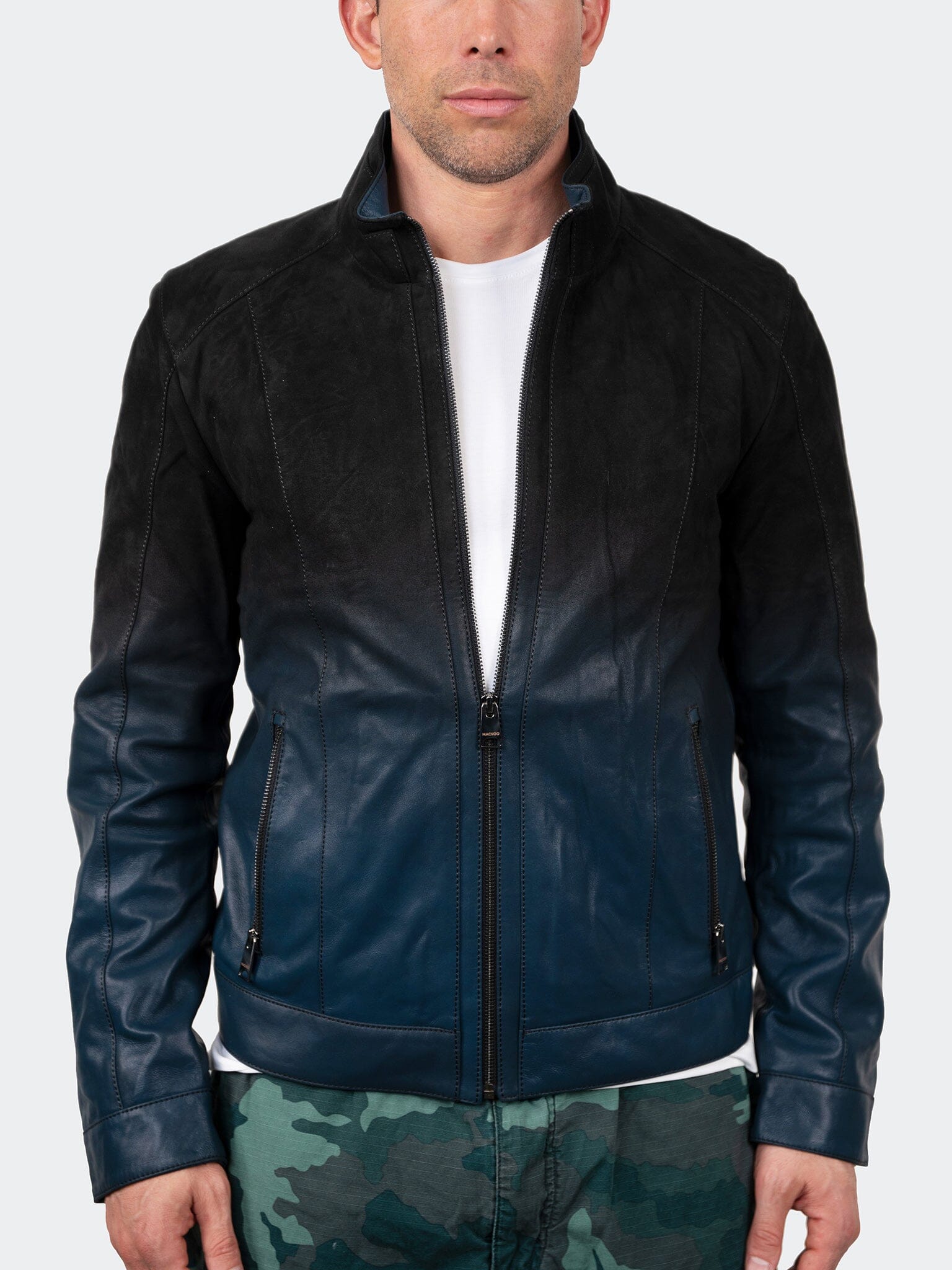 DegradeBlack Blue Leather Jacket