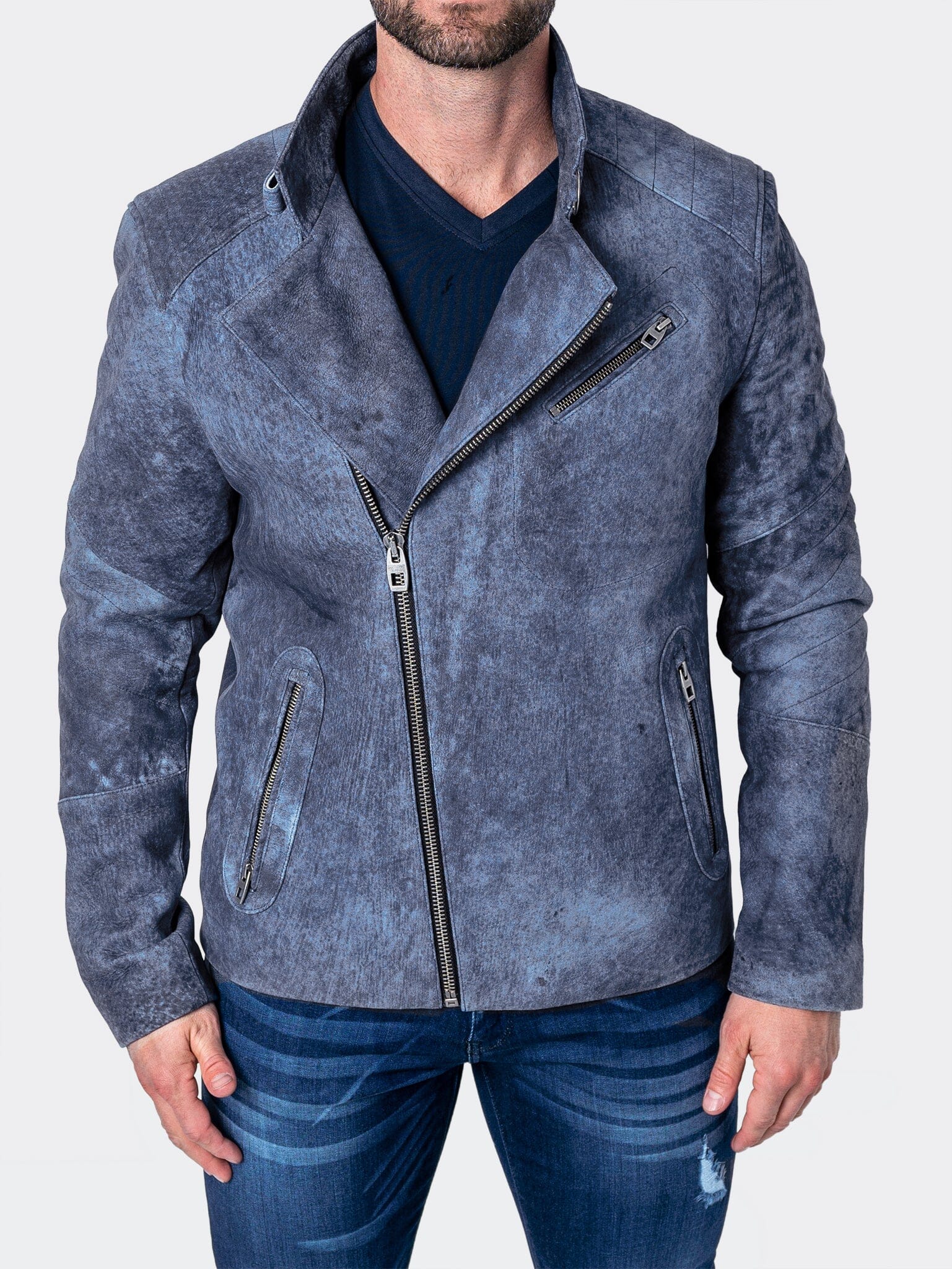 Gene Blue Leather Jacket
